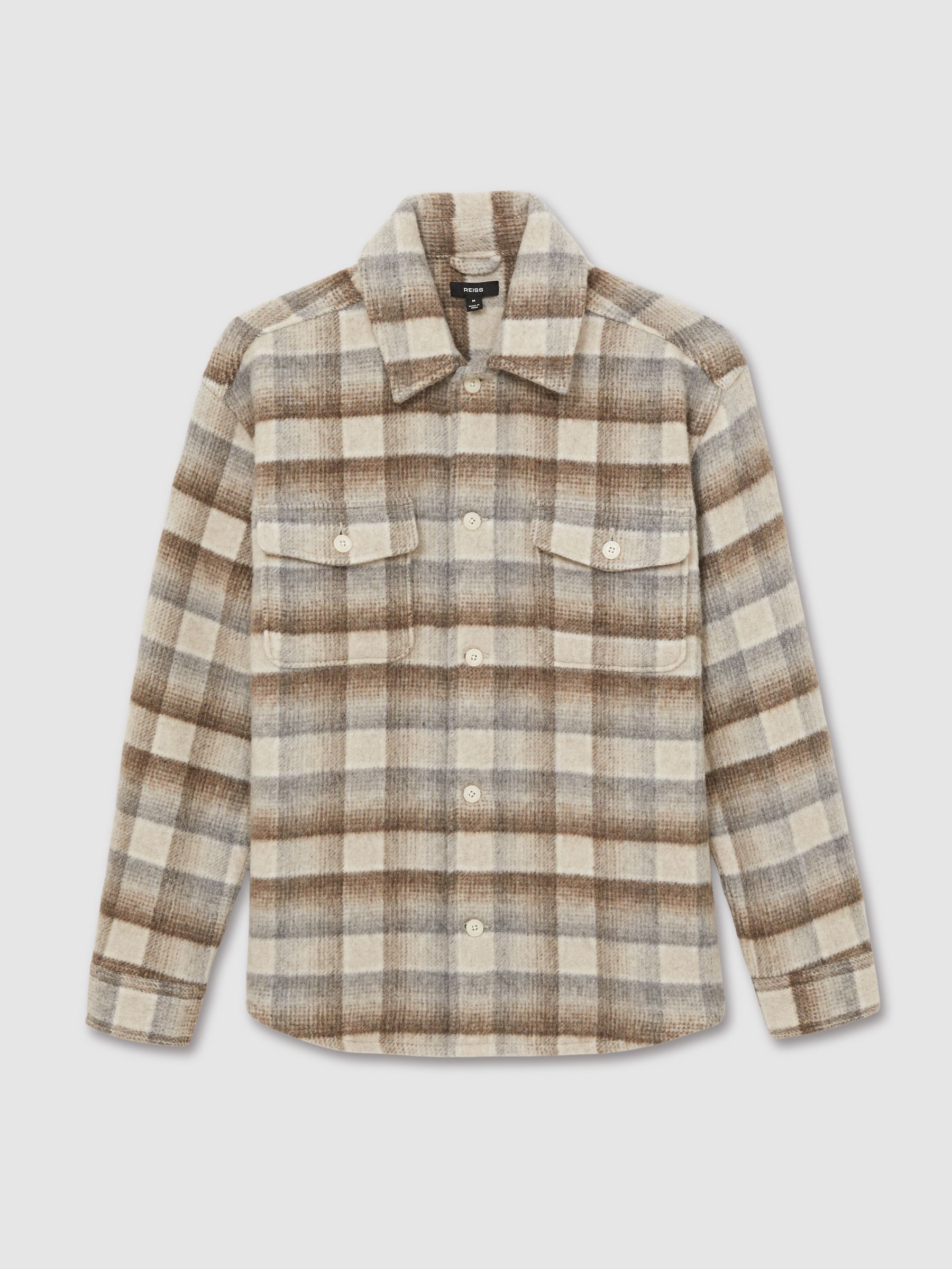 Geborstelde Wol-Blend Ruit Overshirt in Havermout - Afbeelding 2 van 6