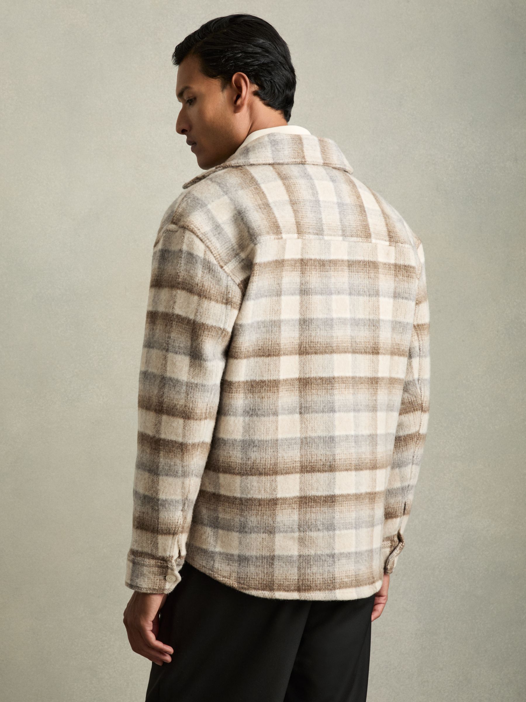 Geborstelde Wol-Blend Ruit Overshirt in Havermout - Afbeelding 5 van 6