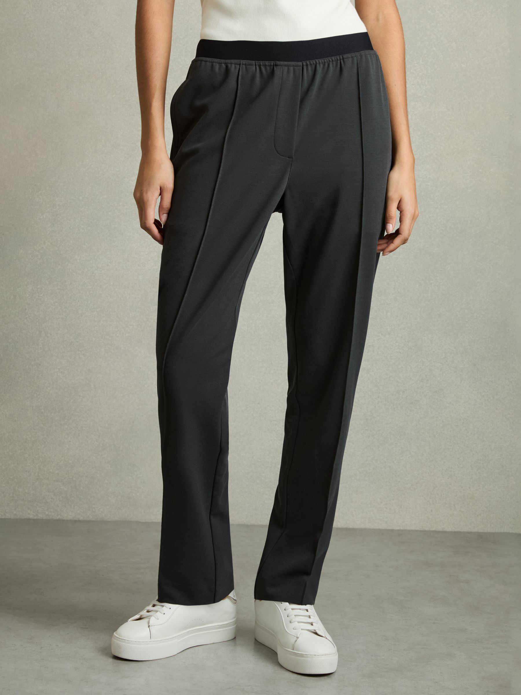 Petite Elasticated-Waistband Tapered Trousers in Charcoal Grey - Image 1 of 7