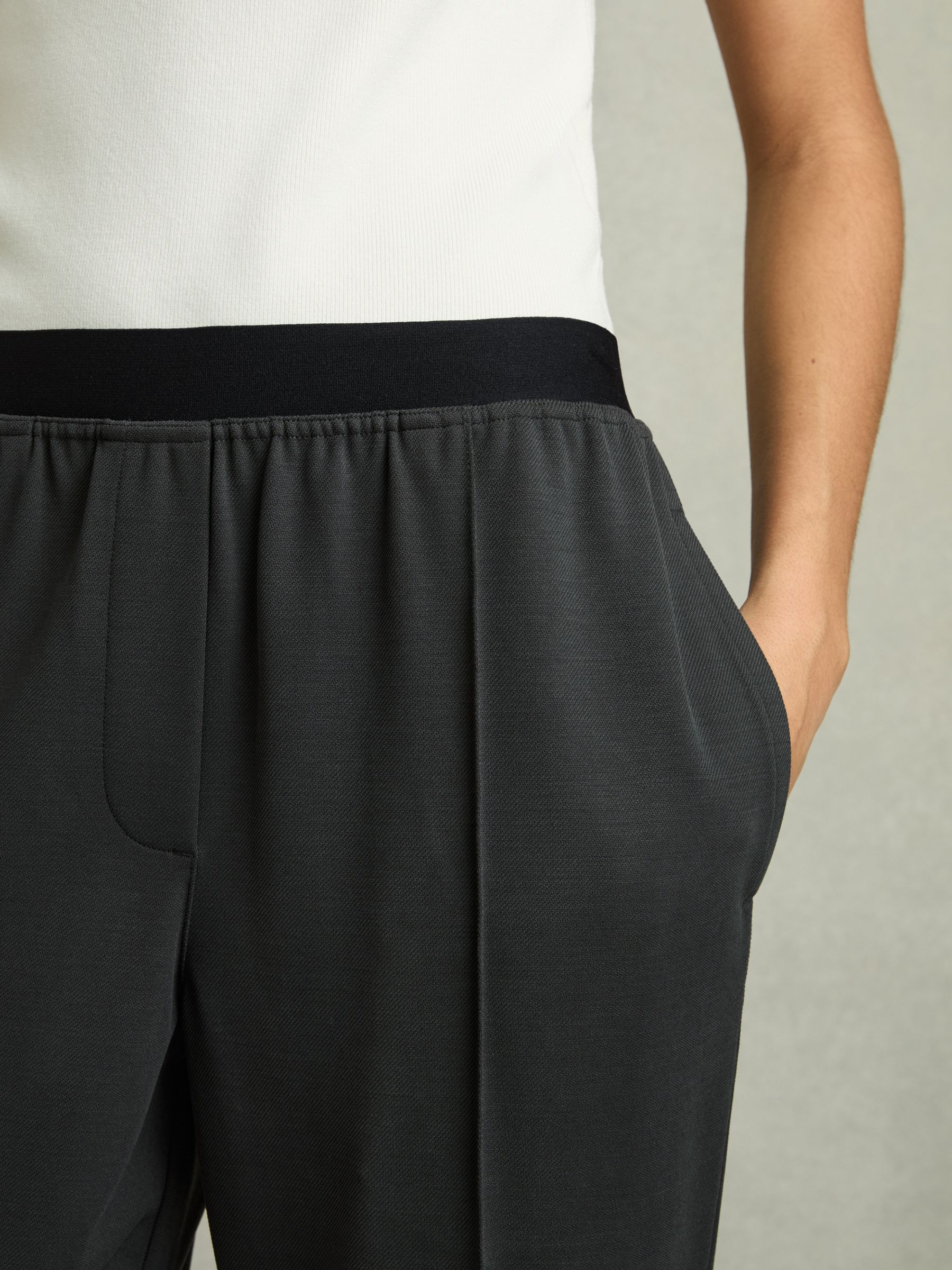 Petite Elasticated-Waistband Tapered Trousers in Charcoal Grey - Image 4 of 7
