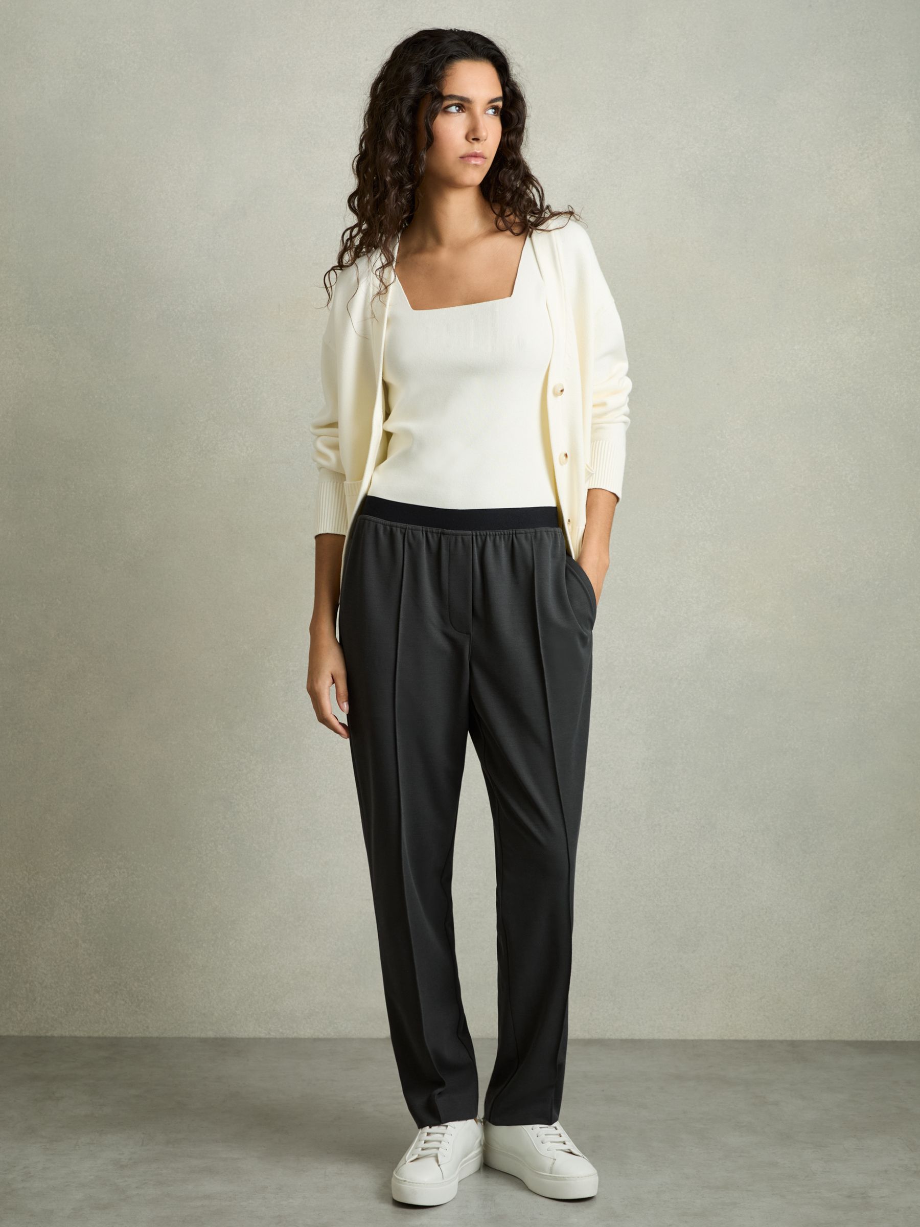Elasticated-Waistband Tapered Trousers in Charcoal Grey - image 3