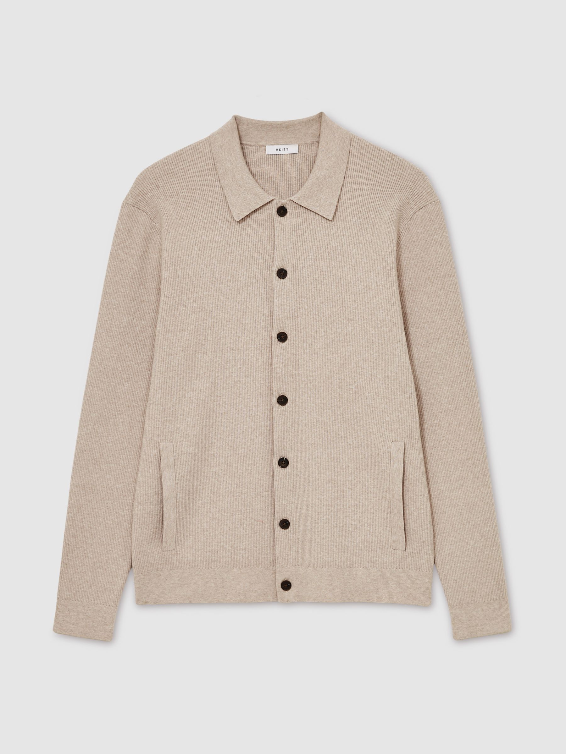 Fine-Ribbed Button-Through Cardigan in Oatmeal Melange - Image 2 of 6