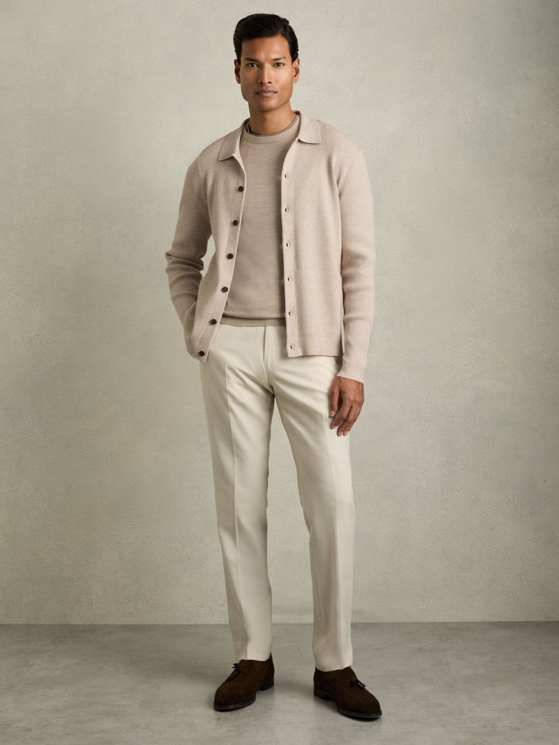 Fine-Ribbed Button-Through Cardigan in Oatmeal Melange - Image 3 of 6