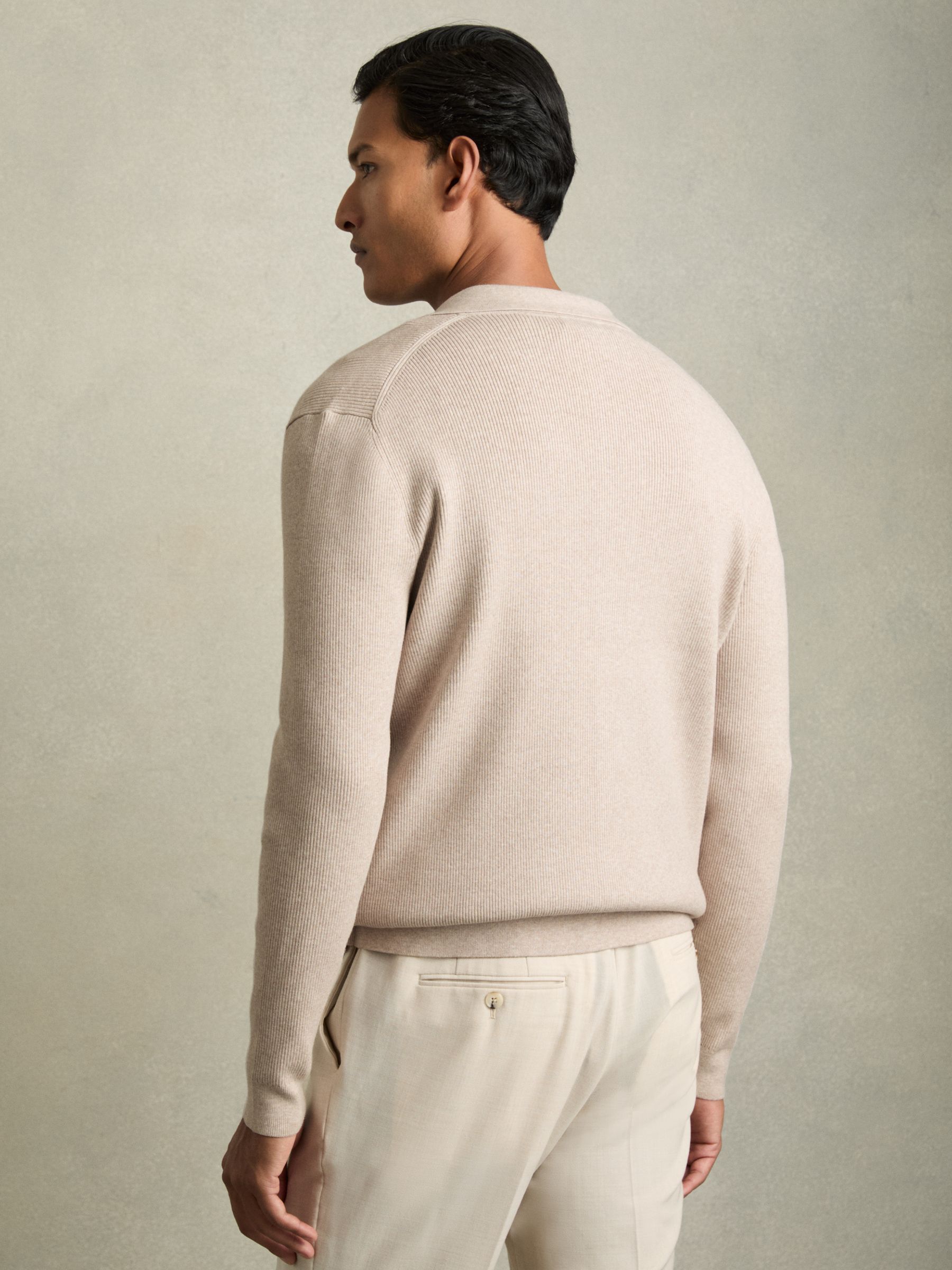 Fine-Ribbed Button-Through Cardigan in Oatmeal Melange - Image 5 of 6