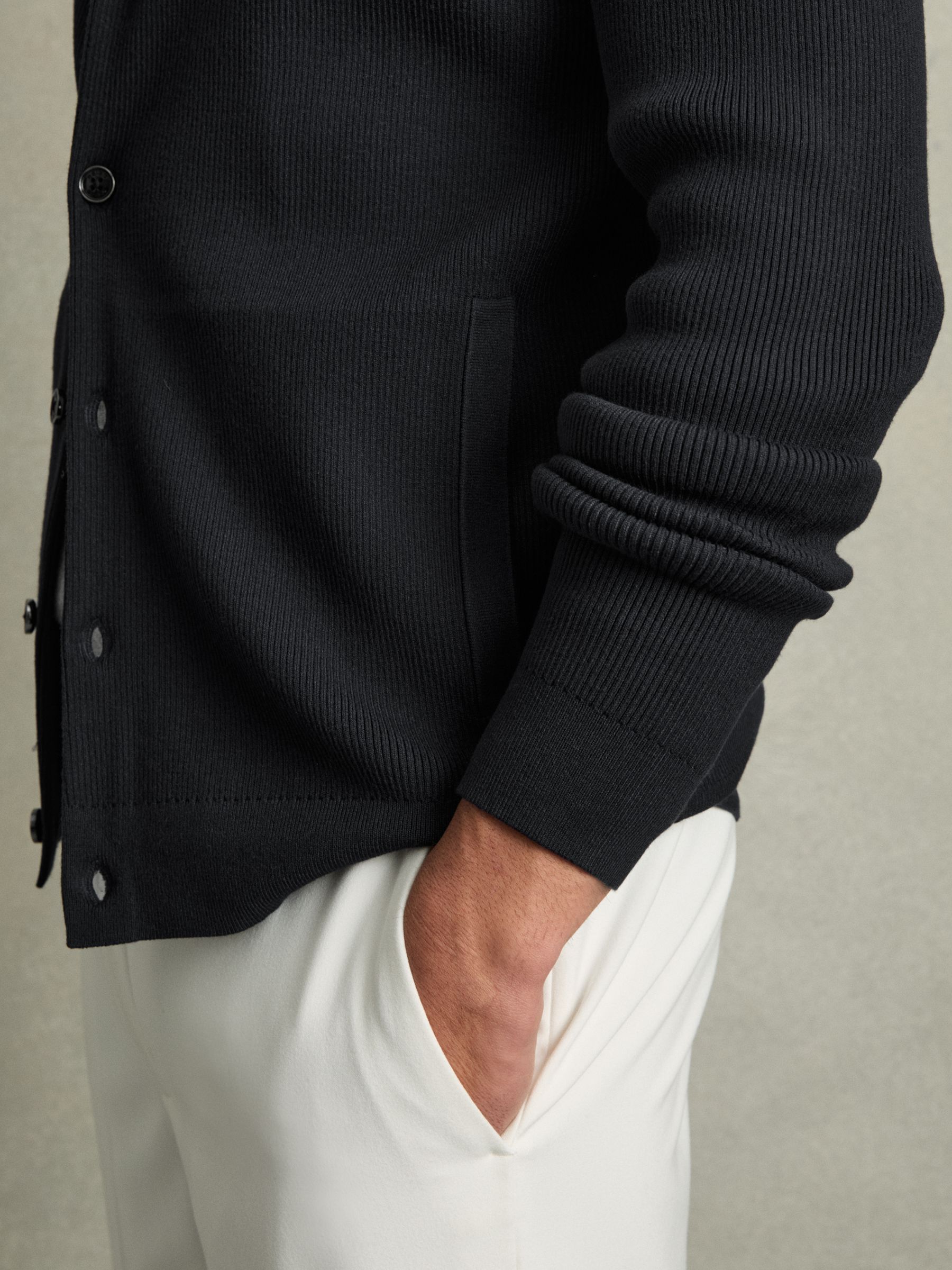Fine-Ribbed Button-Through Cardigan in Navy - Image 4 of 7