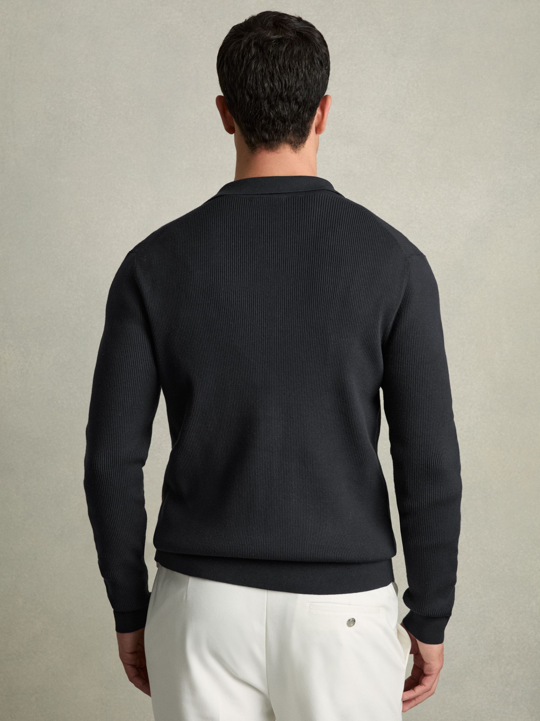 Fine-Ribbed Button-Through Cardigan in Navy - Image 5 of 7