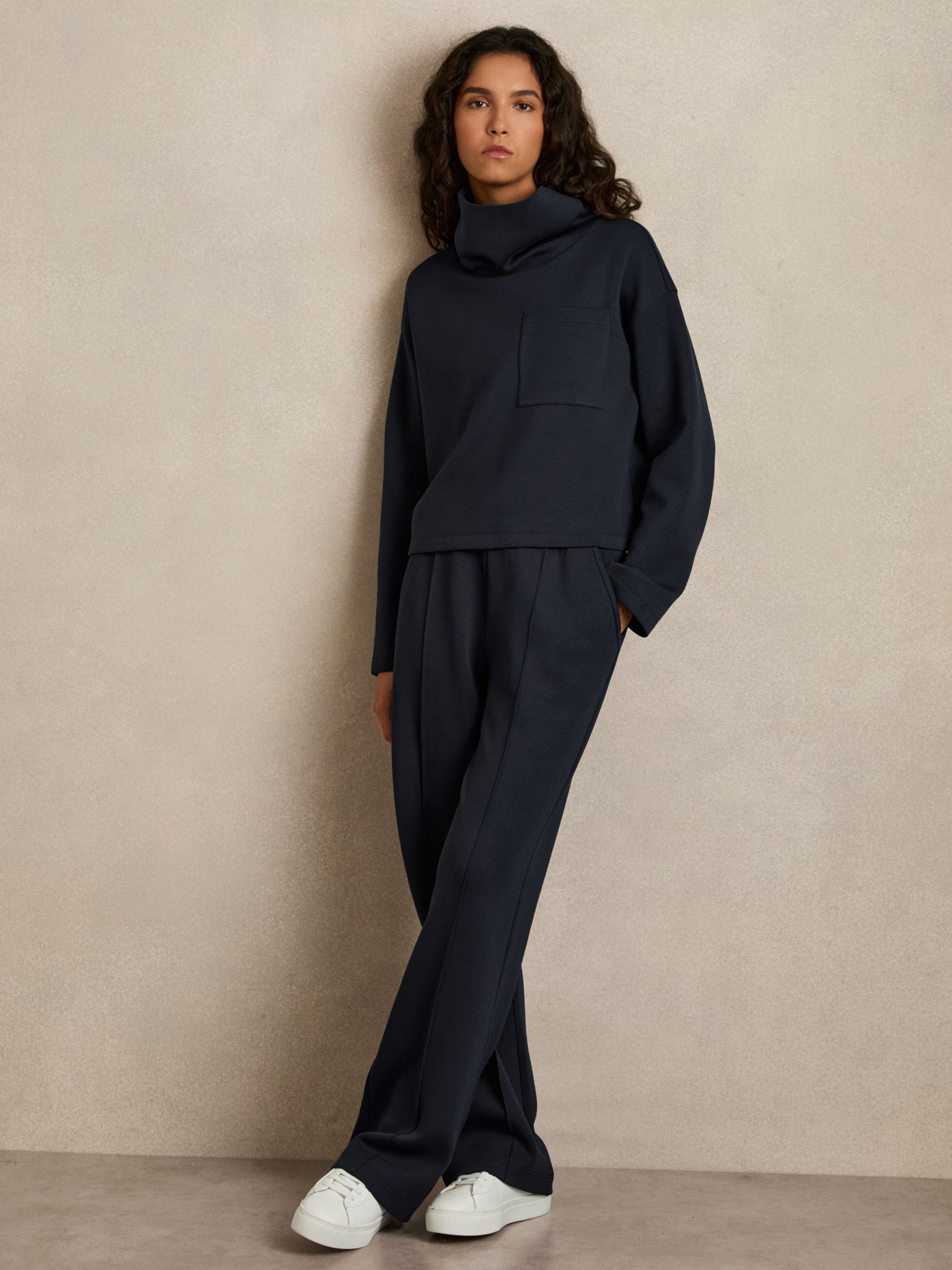 Jersey Funnel-Neck Sweatshirt in Navy - Image 3 of 6