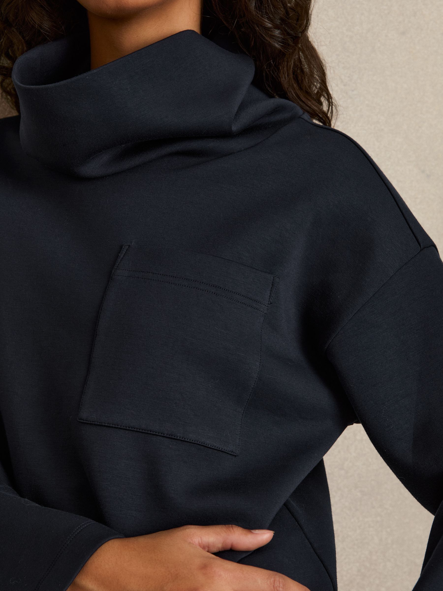 Jersey Funnel-Neck Sweatshirt in Navy - Image 4 of 6