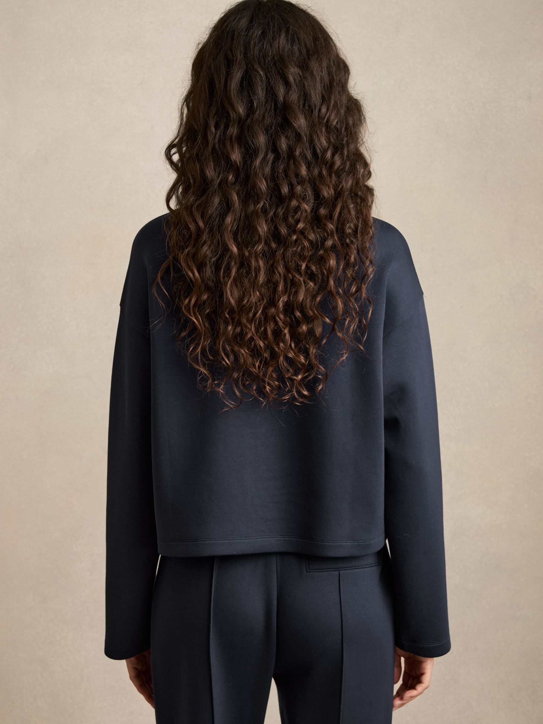 Jersey Funnel-Neck Sweatshirt in Navy - Image 5 of 6
