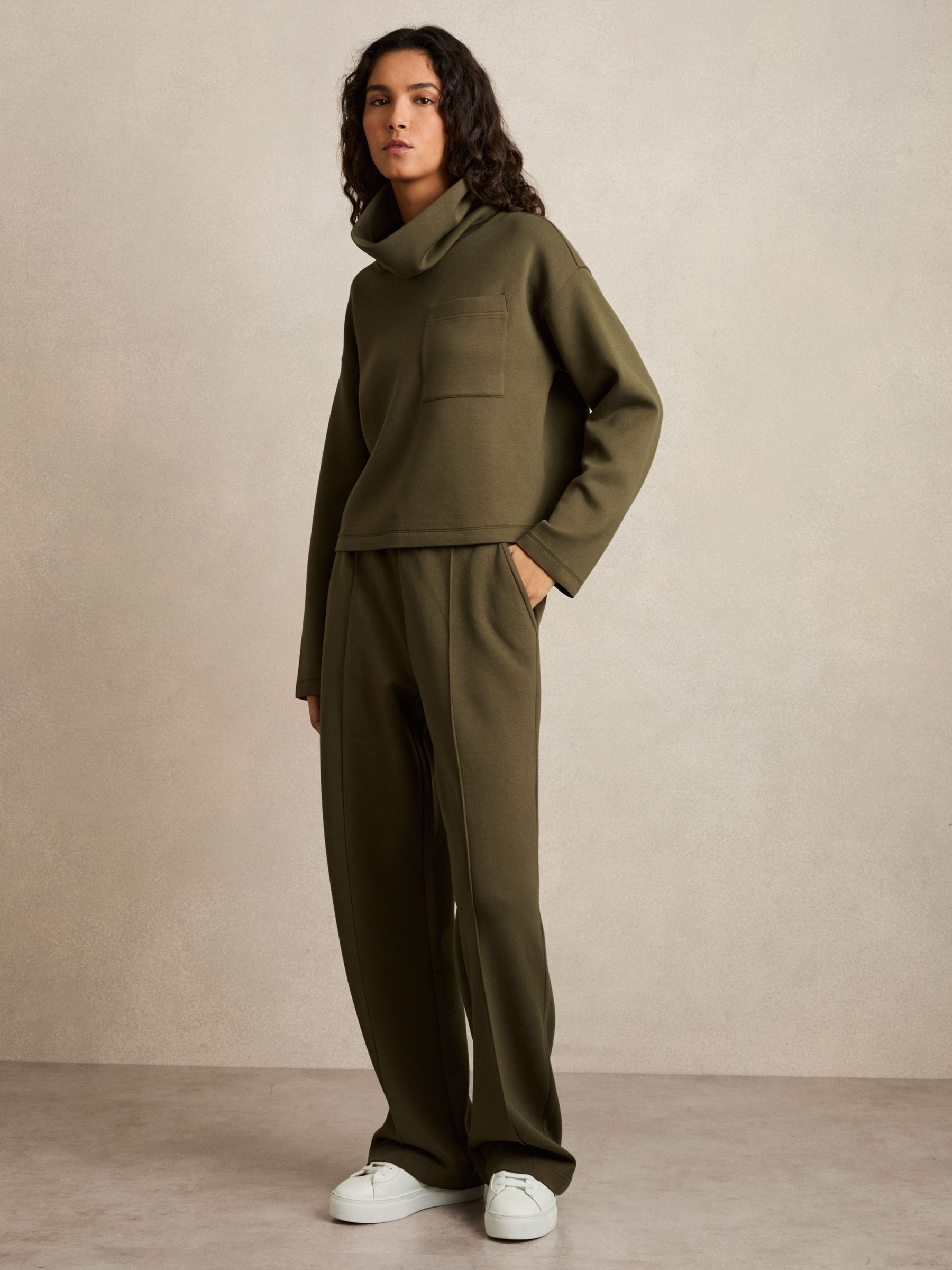 Jersey Pintuck Drawstring Joggers in Khaki - Image 1 of 6