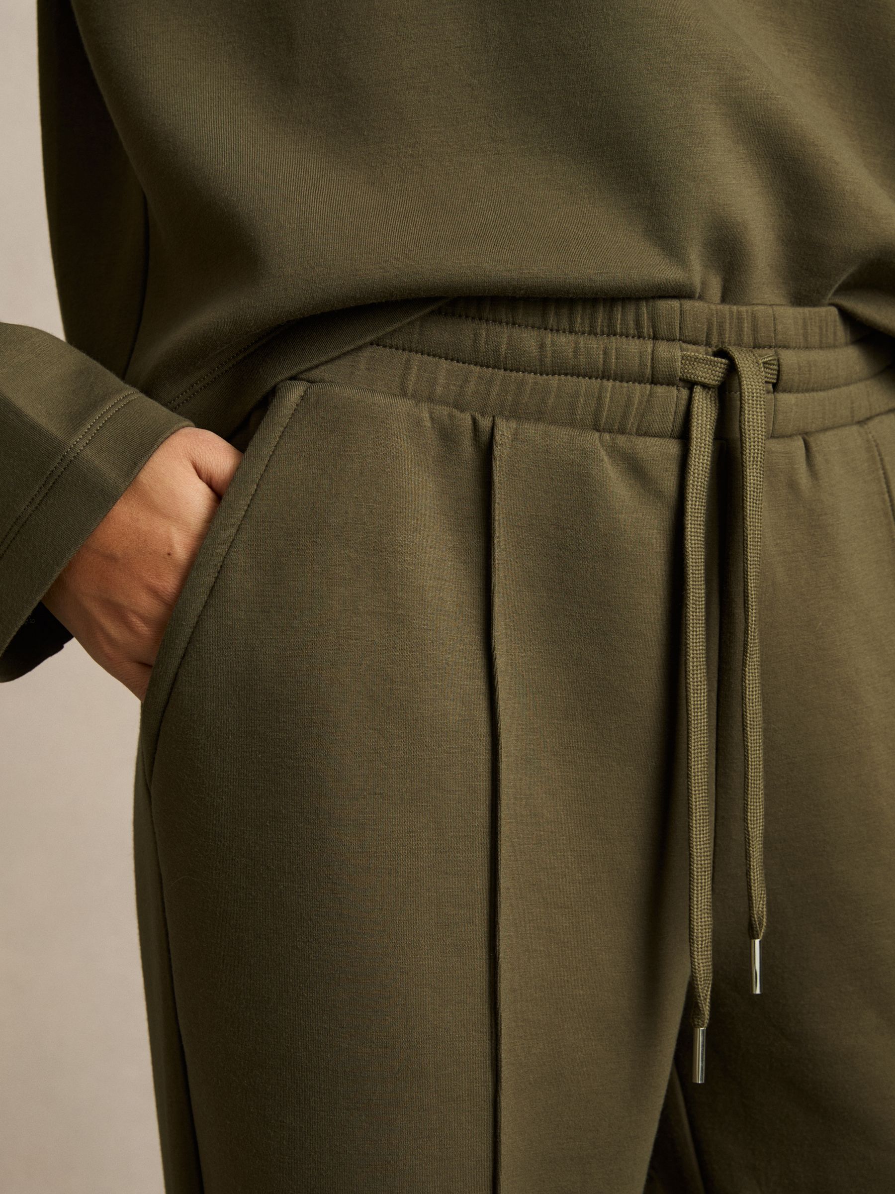 Jersey Pintuck Drawstring Joggers in Khaki - Image 4 of 6
