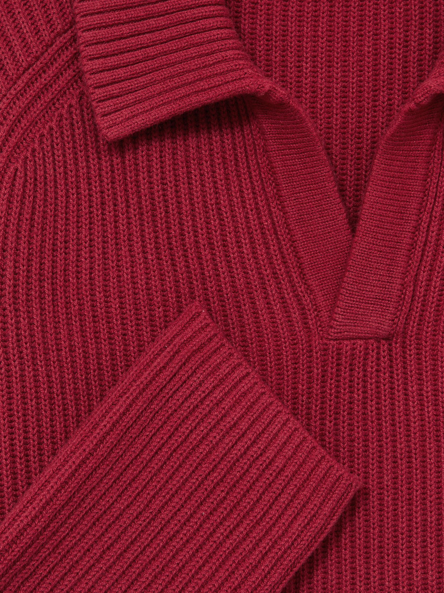 Rib Knit Open Collar Polo Shirt in Red - Image 6 of 6