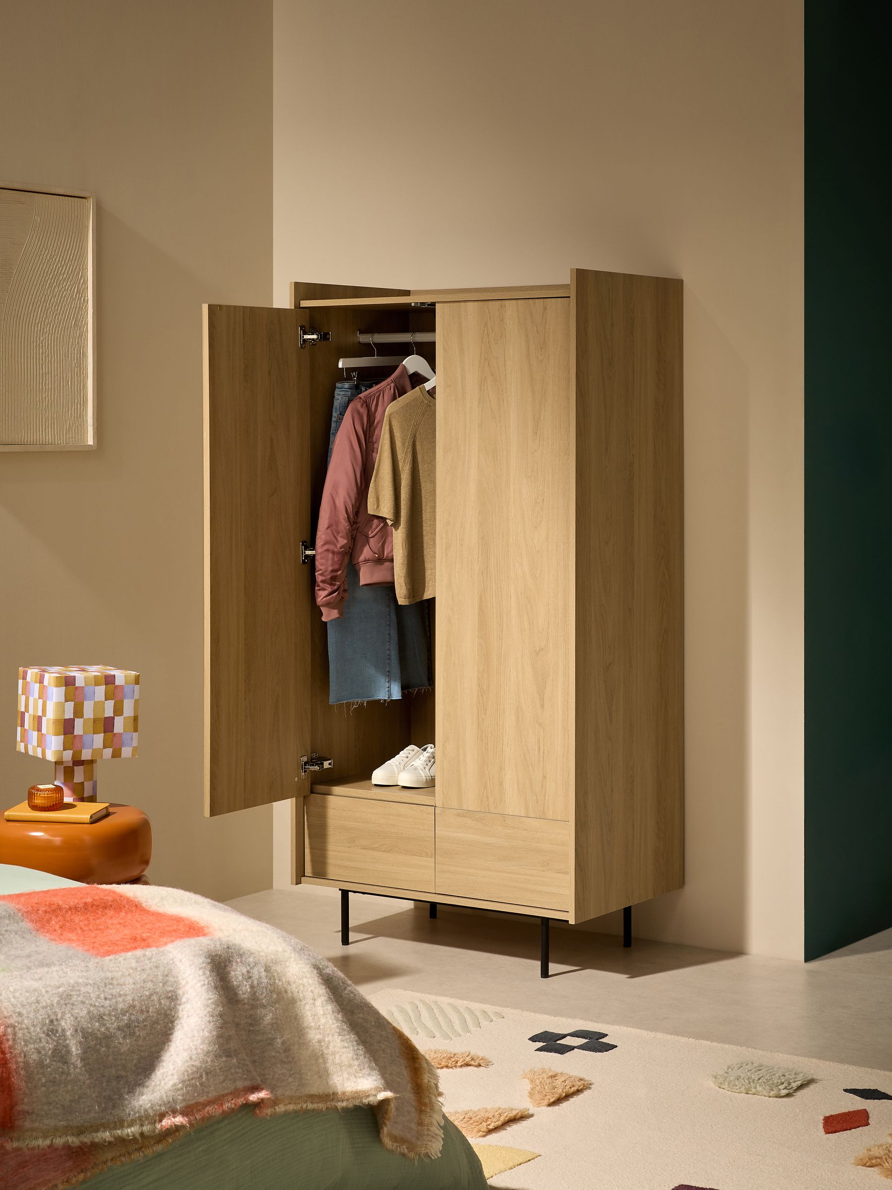Blaze Double, 2 Drawers Wardrobe in Oak - Image 2 of 6
