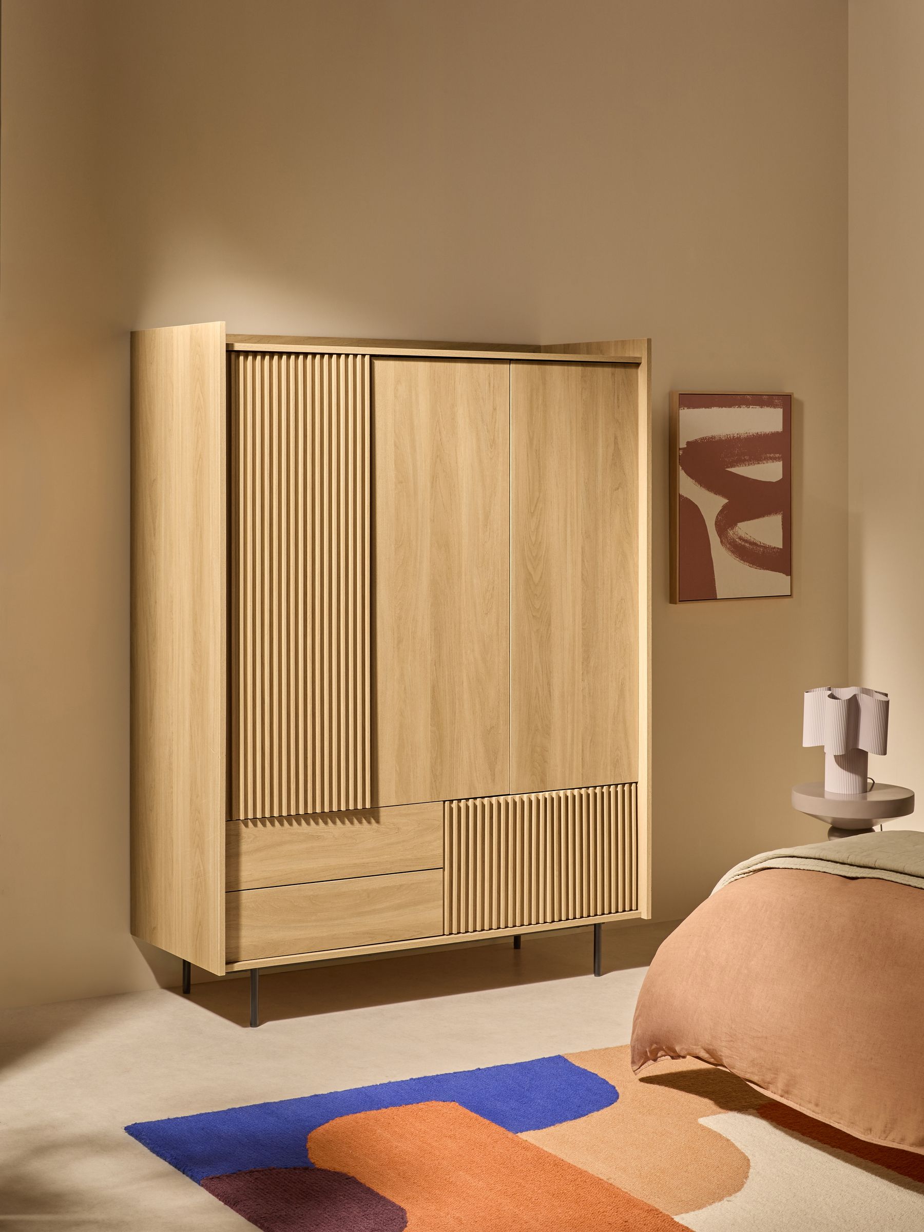 Blaze Triple, 3 drawers Wardrobe in Oak - Image 1 of 6