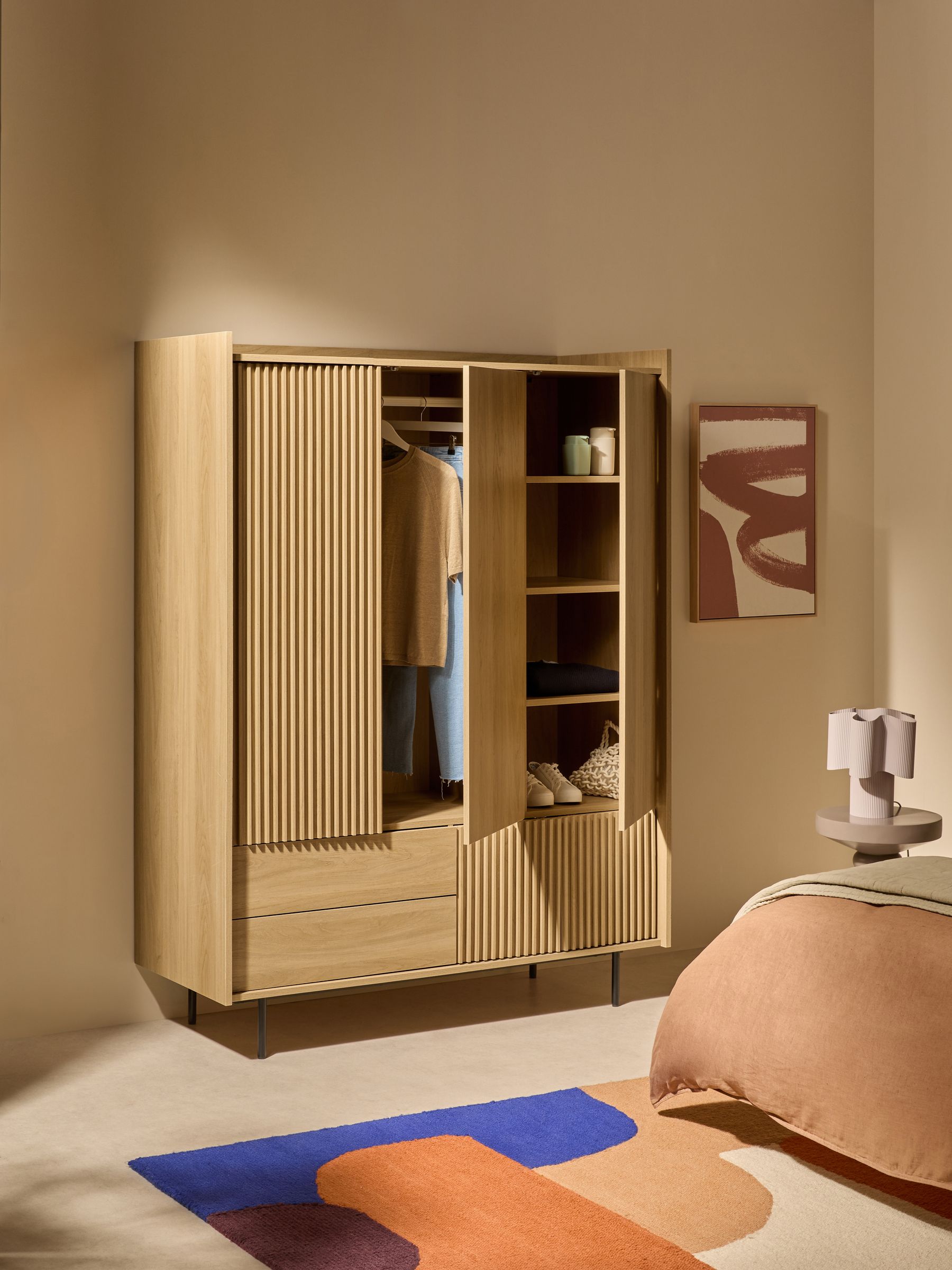 Blaze Triple, 3 drawers Wardrobe in Oak - Image 2 of 6