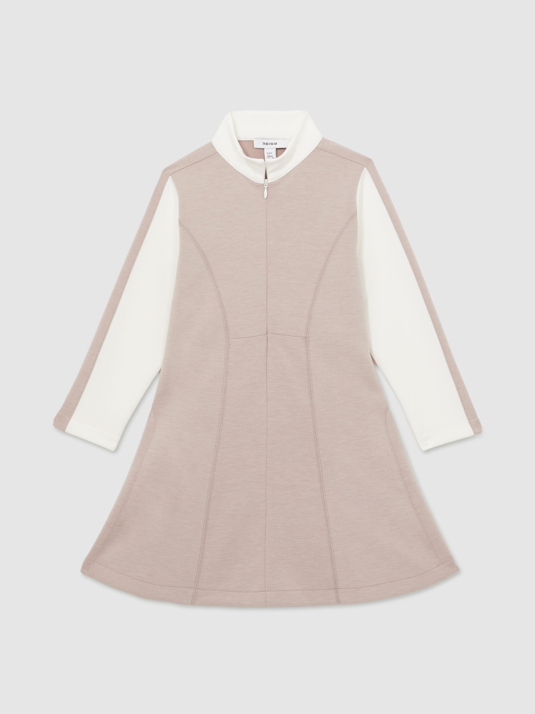 13-14 yrs Jersey Contrast-Stitch Flared Dress in Ecru - Image 1 of 4