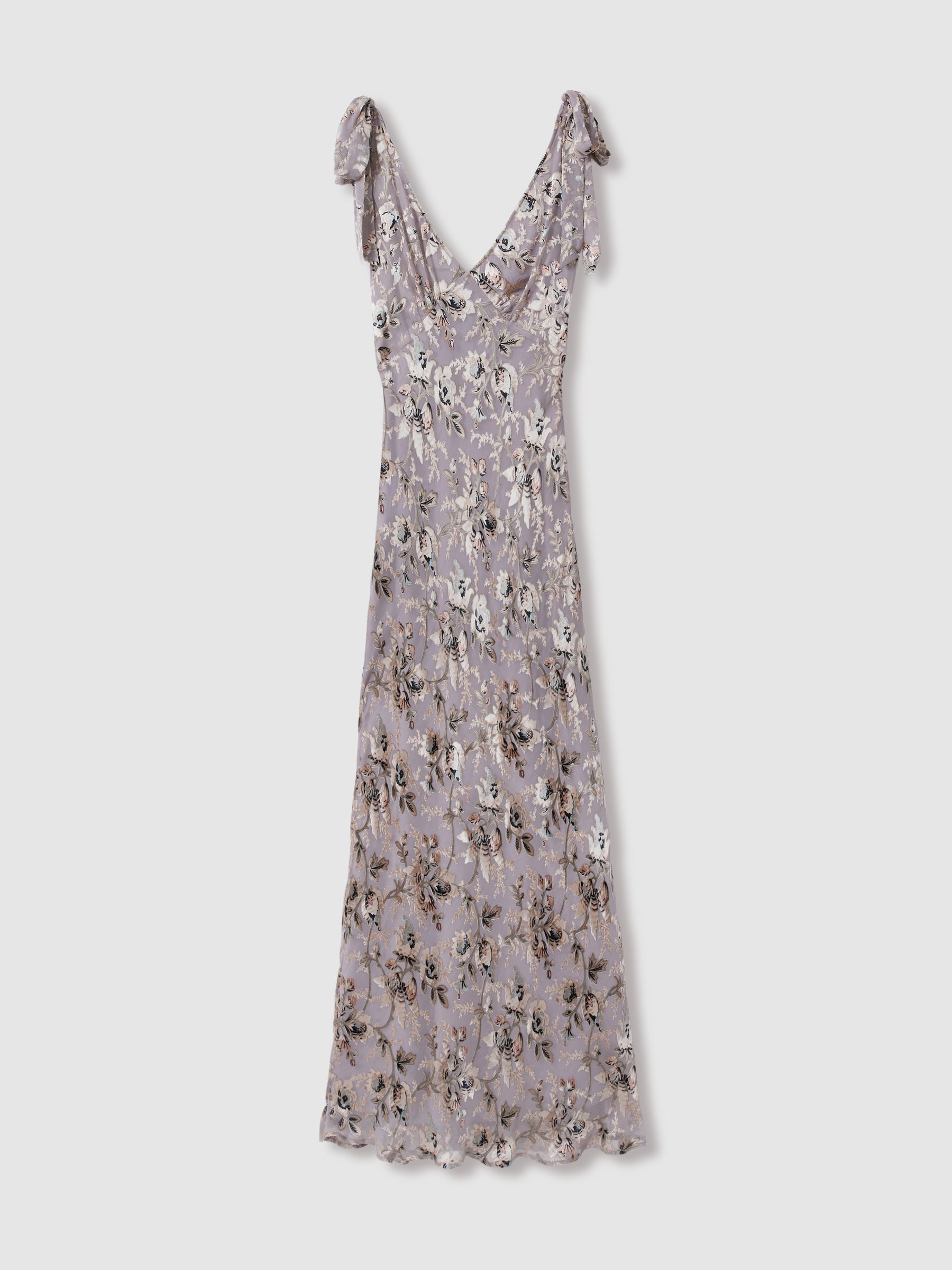 Paige Satin Floral Maxi Dress With Silk in Pewter Multi - Image 2 of 6
