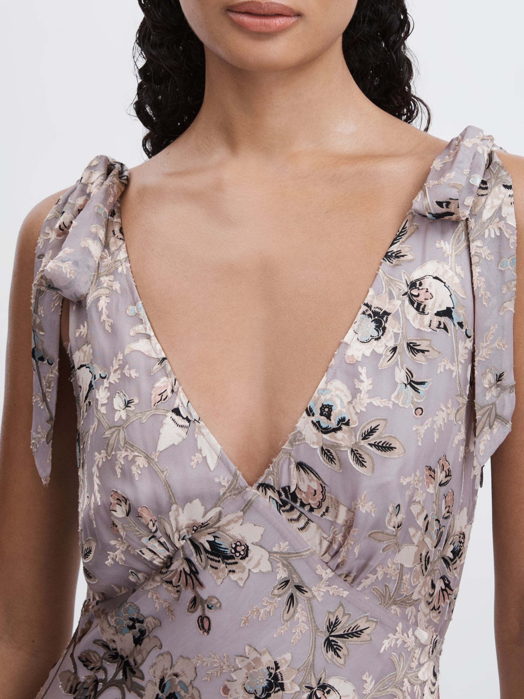 Satin Floral Maxi Dress With Silk in Pewter Multi - image 3