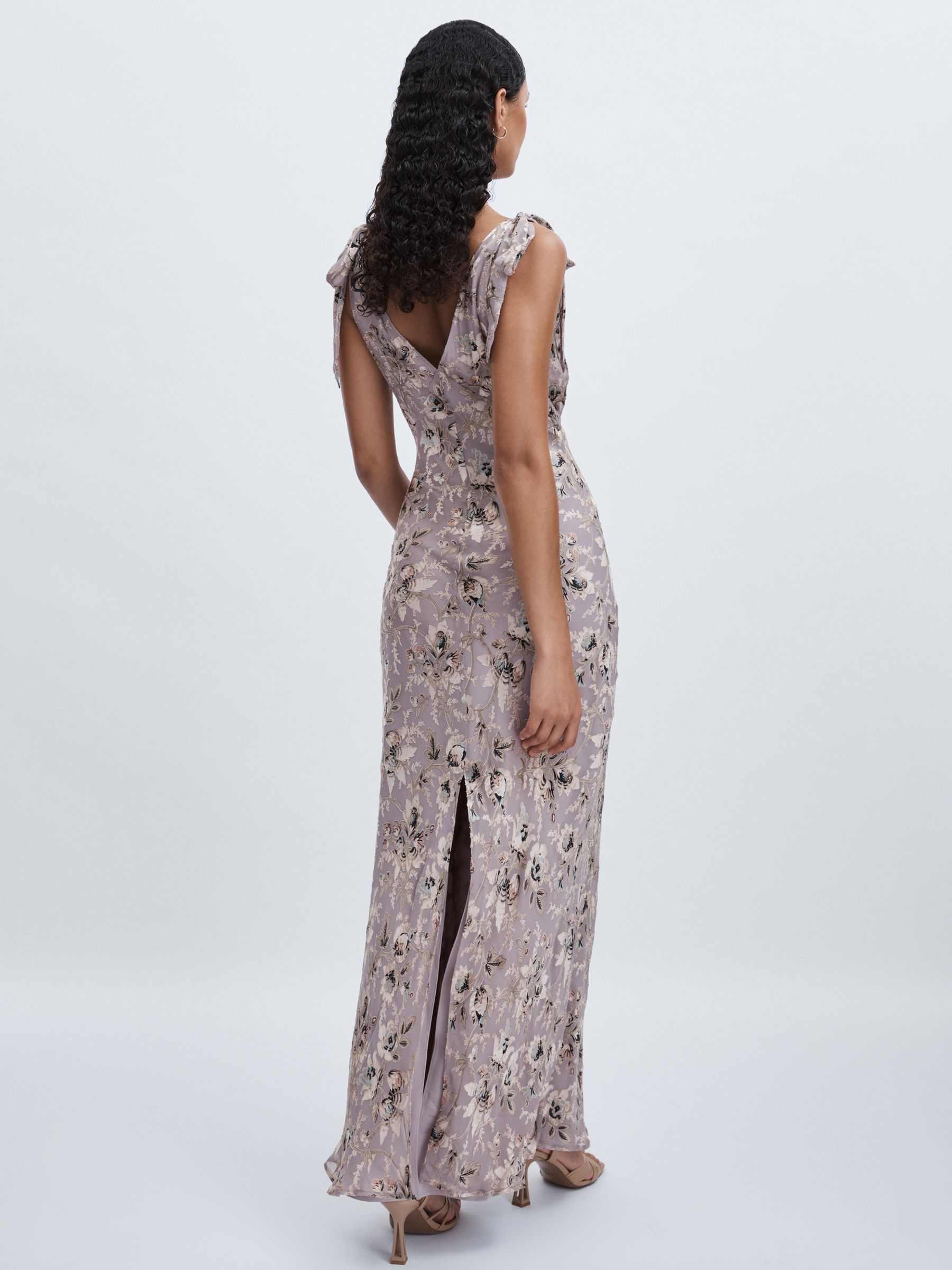 Paige Satin Floral Maxi Dress With Silk in Pewter Multi - Image 5 of 6