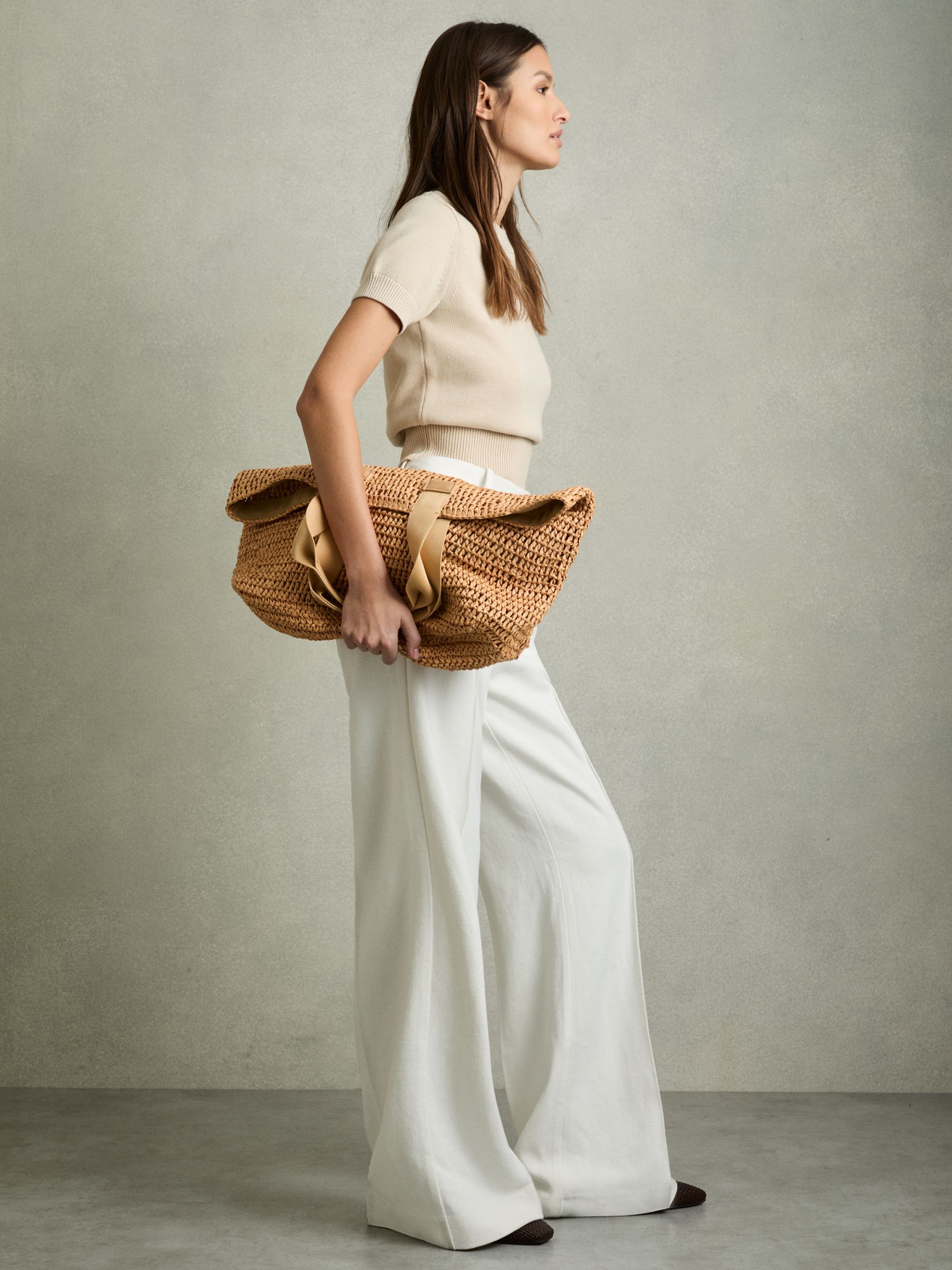 Crochet Raffia Tote Bag in Tan - Image 2 of 5