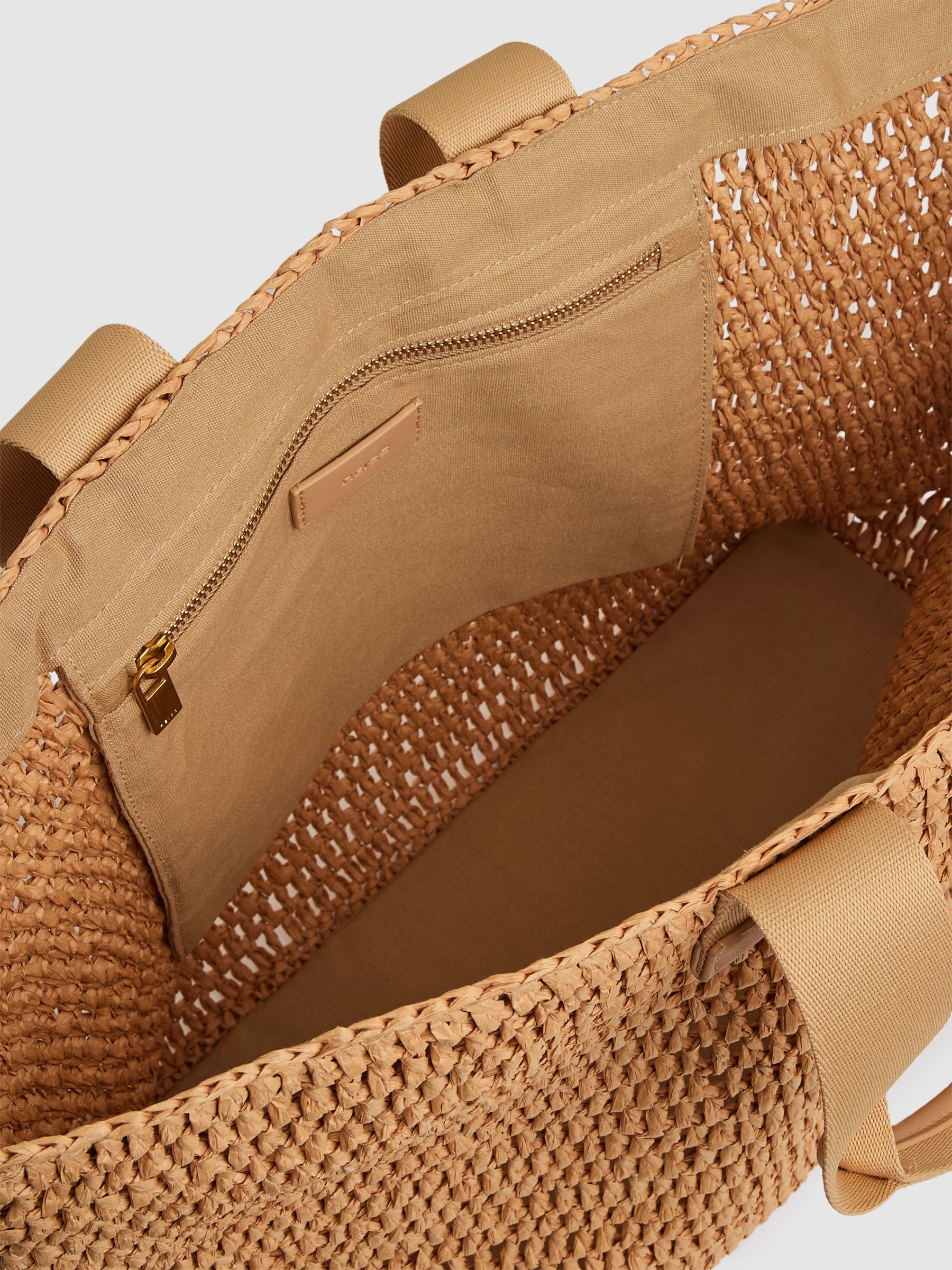 Crochet Raffia Tote Bag in Tan - Image 3 of 5