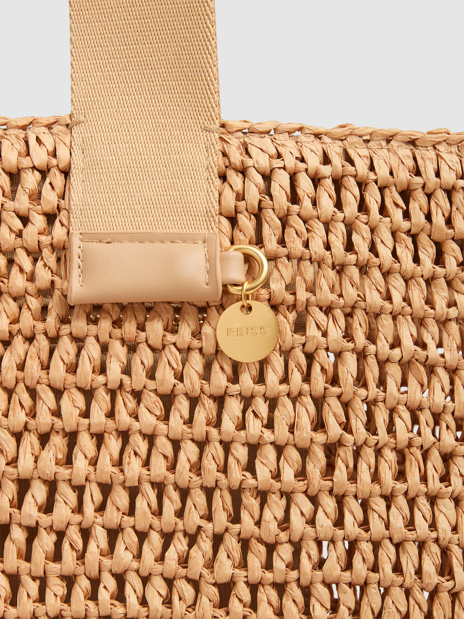 Crochet Raffia Tote Bag in Tan - Image 4 of 5