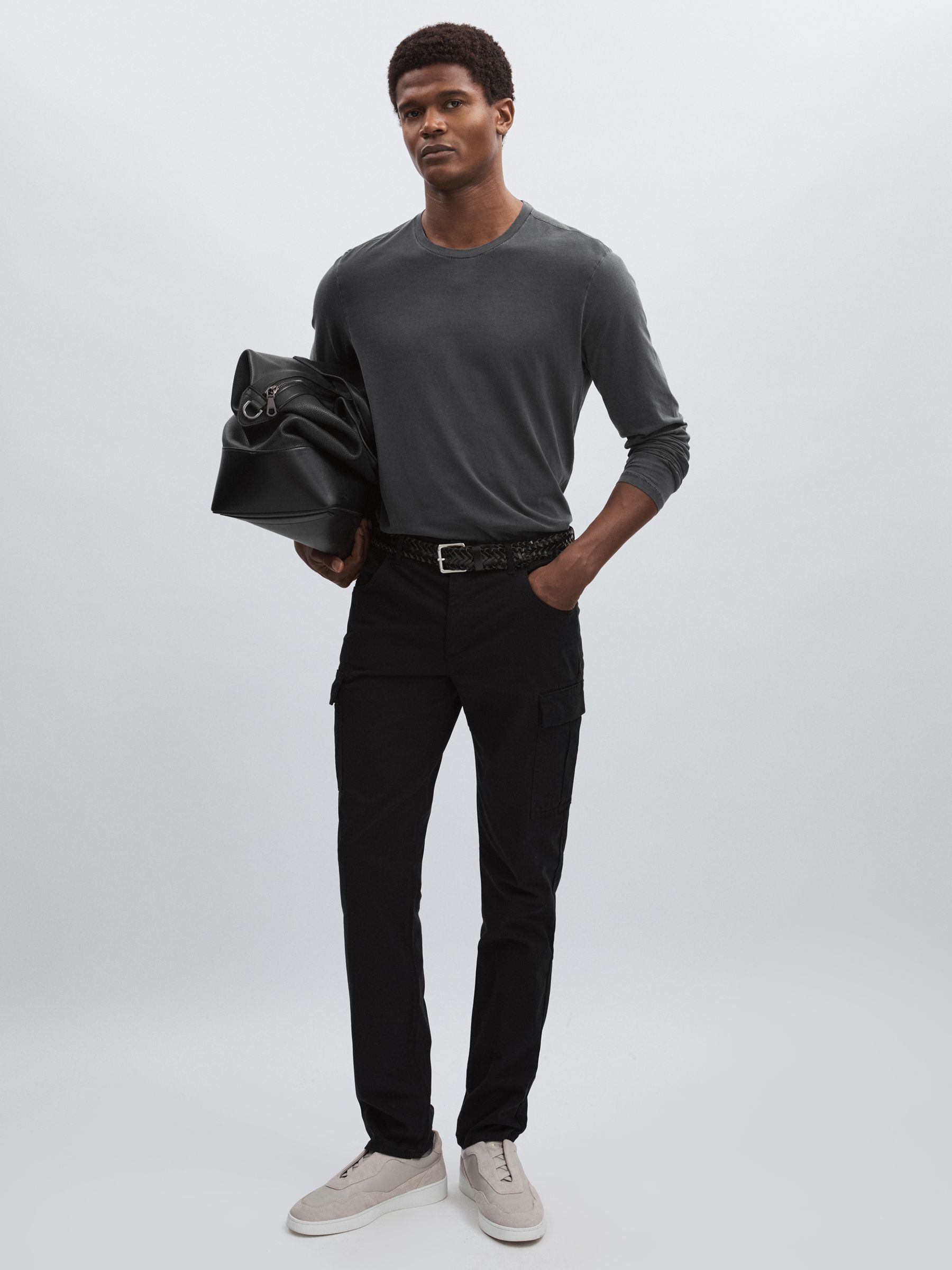 Paige 100% Cotton Long-Sleeve T-Shirt in Charcoal - Image 1 of 5