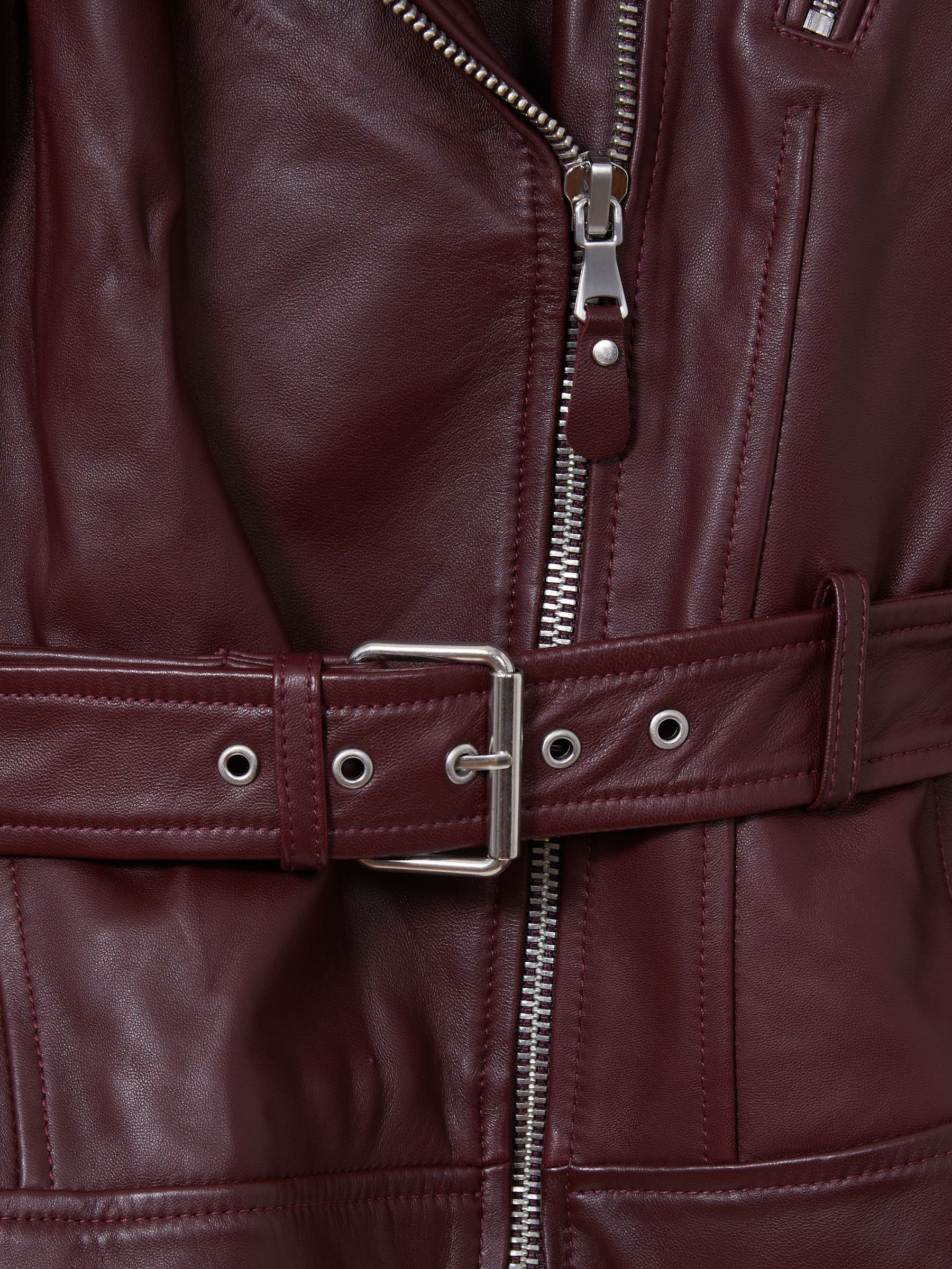 Leather Belted Moto Jacket in Dark Oxblood - image 5