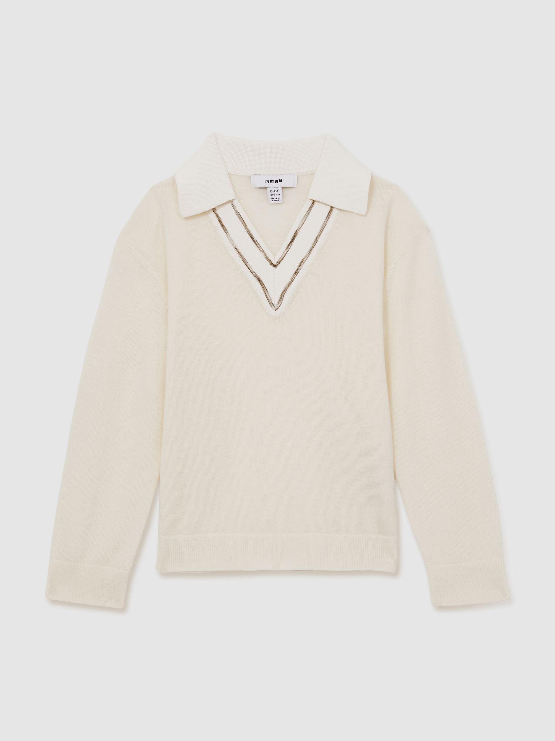 13-14 yrs Wool Collared Cricket Jumper in Ivory - Image 1 of 4