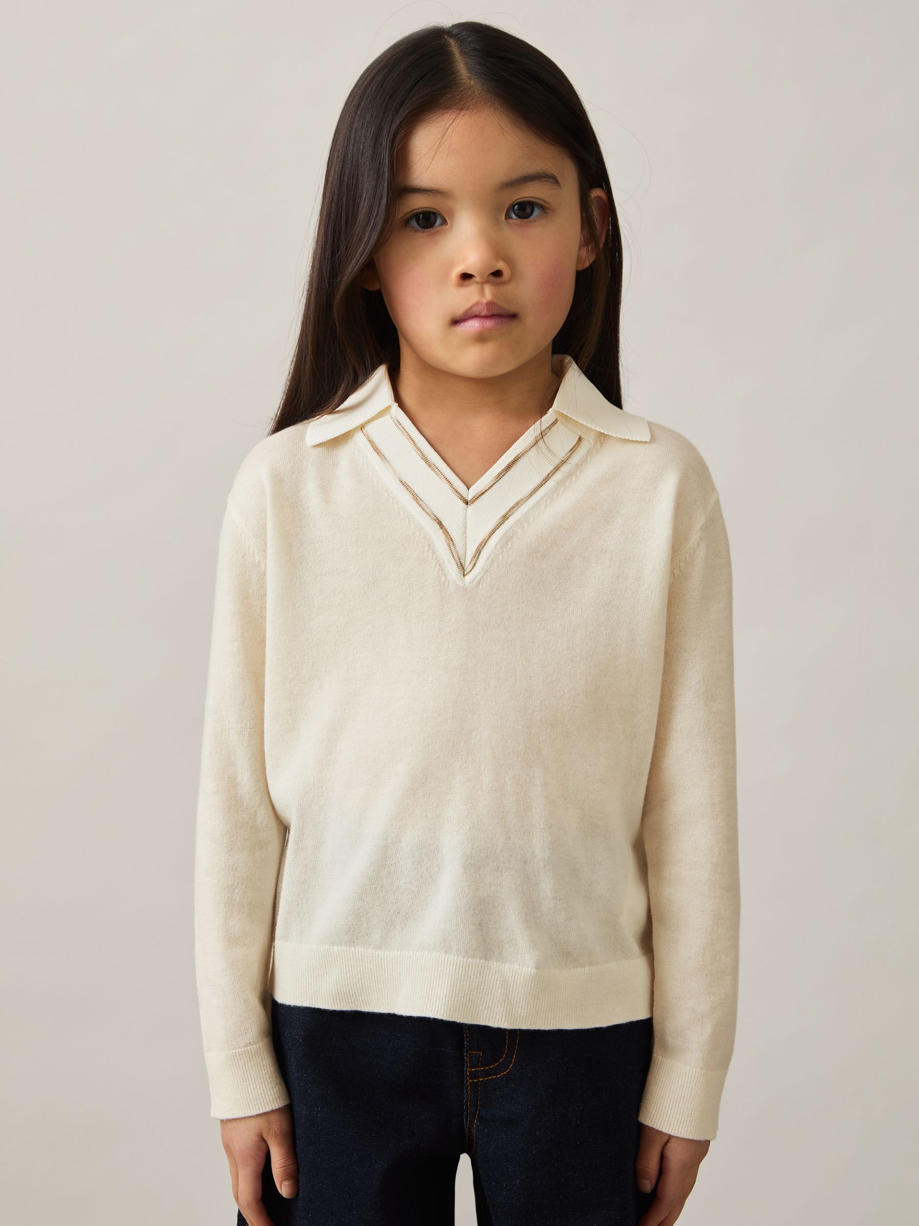 13-14 yrs Wool Collared Cricket Jumper in Ivory - Image 3 of 4
