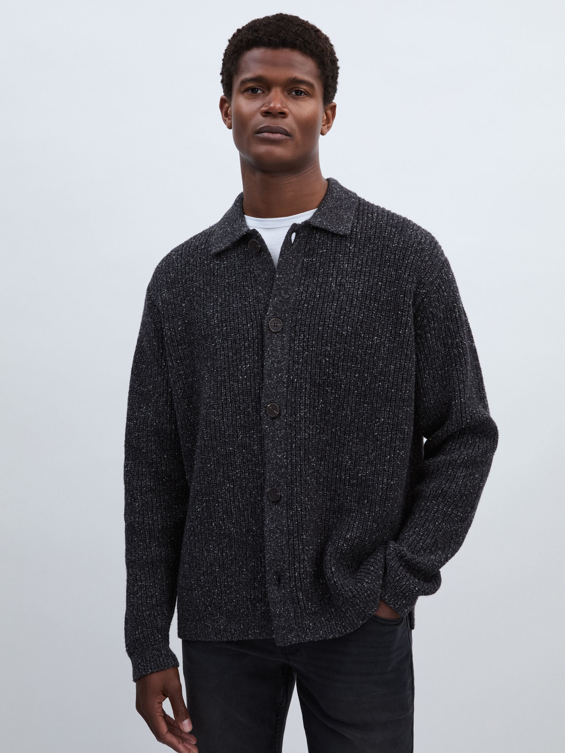 Paige Cotton-Wool Speckled Cardigan in Black/Grey - Image 1 of 6