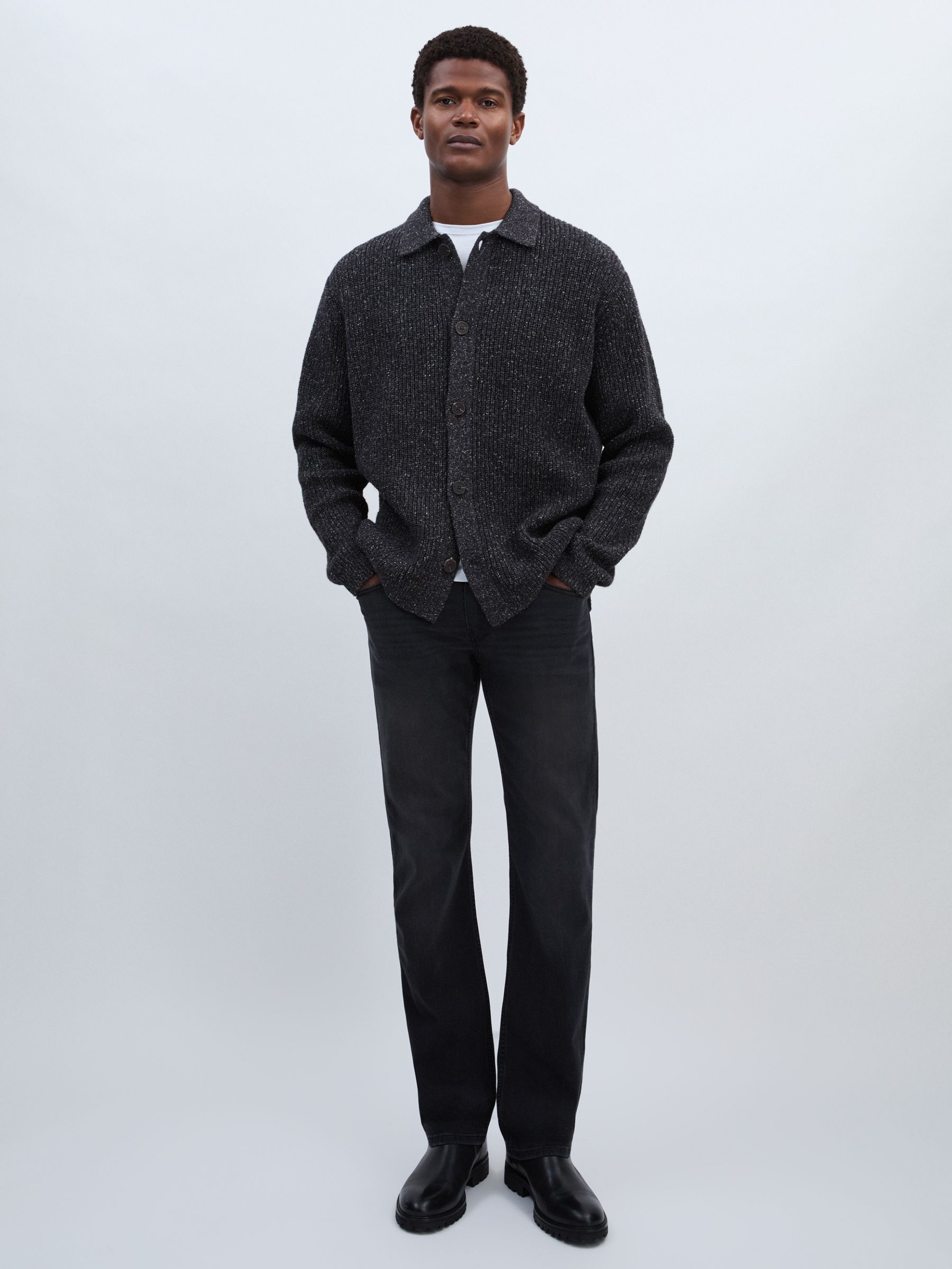Paige Cotton-Wool Speckled Cardigan in Black/Grey - Image 3 of 6
