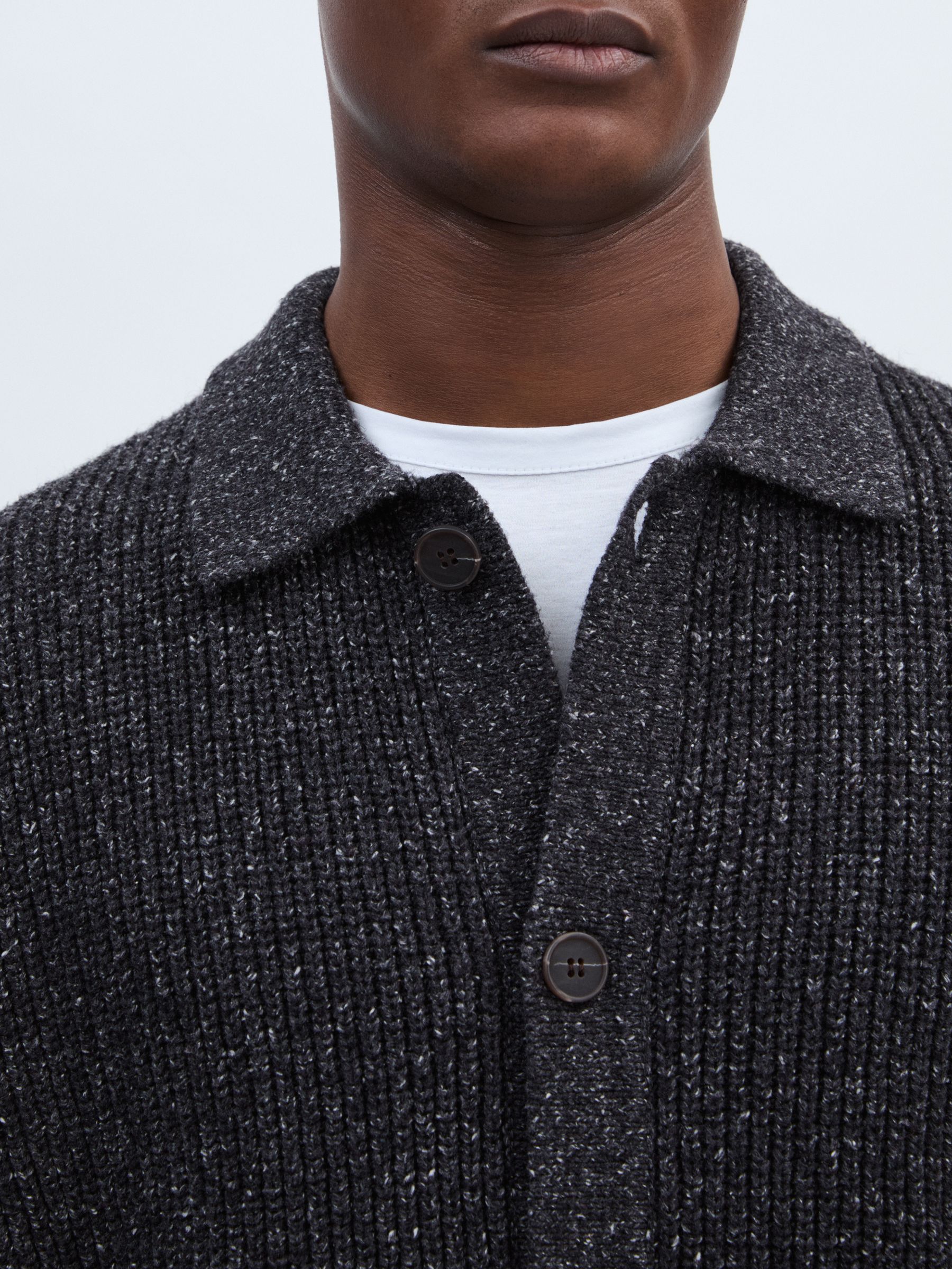 Paige Cotton-Wool Speckled Cardigan in Black/Grey - Image 4 of 6