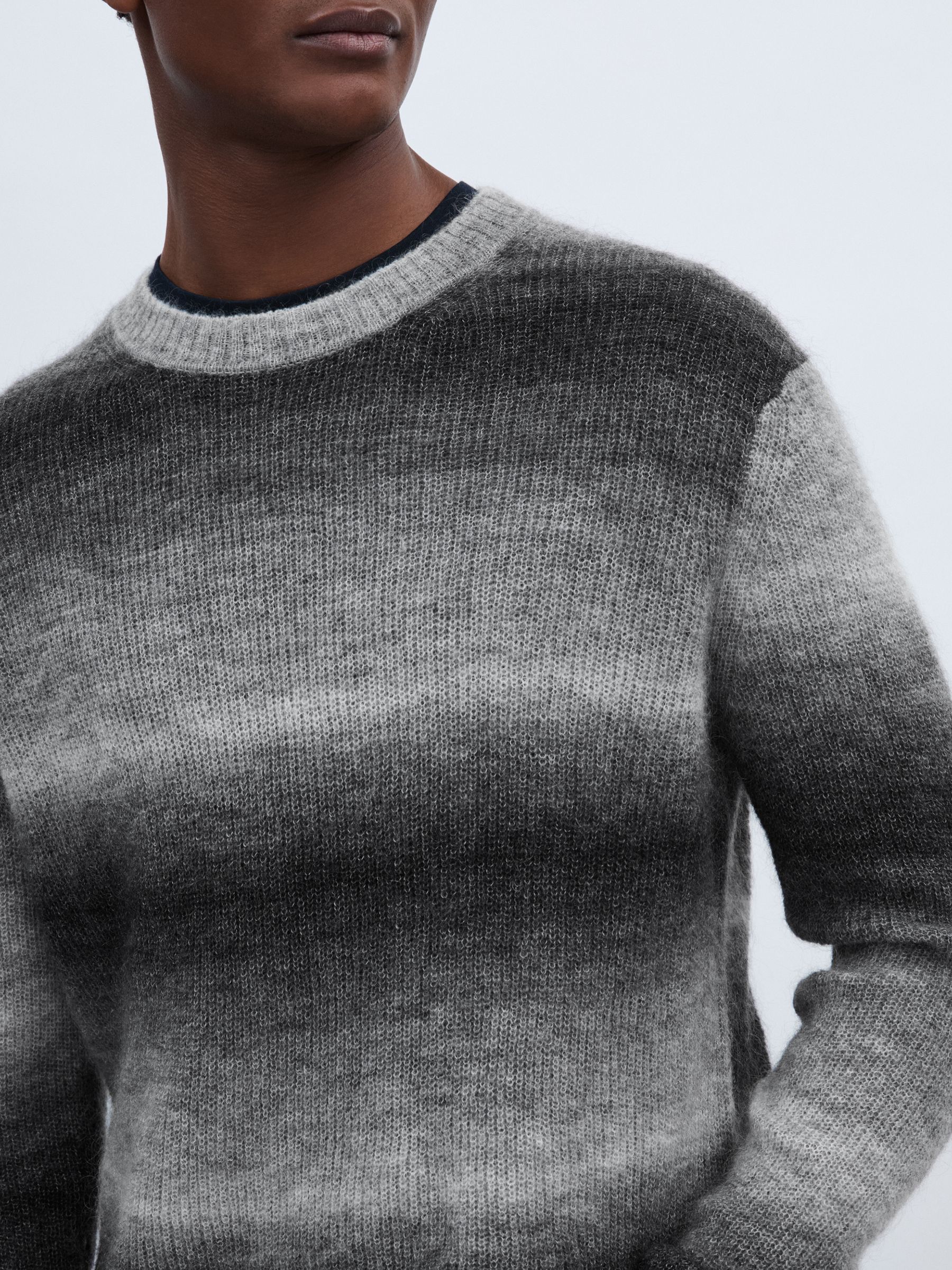 Ombre-Striped Jumper With Mohair in Contrast Stripe Grey - image 3