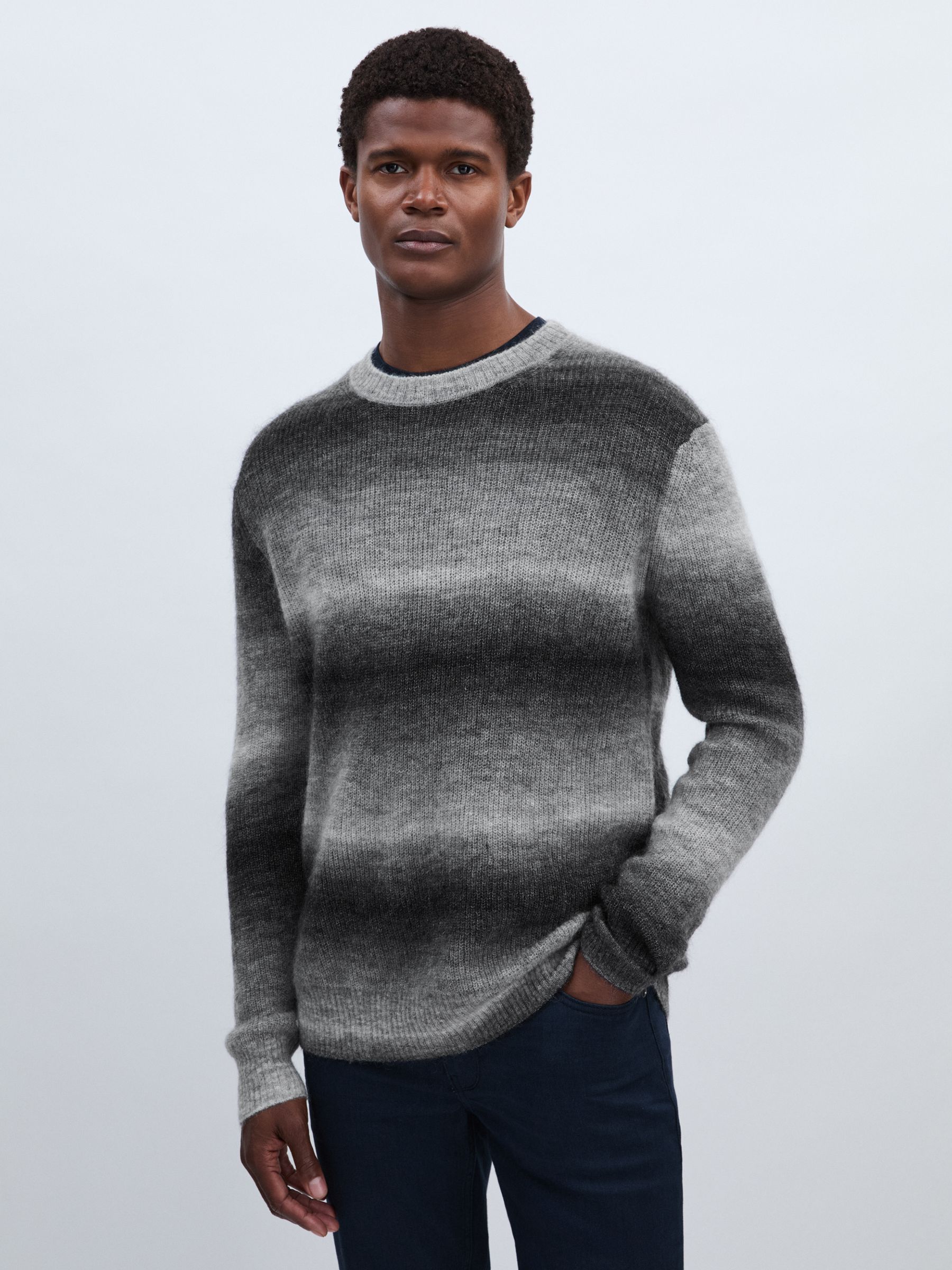 Ombre-Striped Jumper With Mohair in Contrast Stripe Grey - image 4