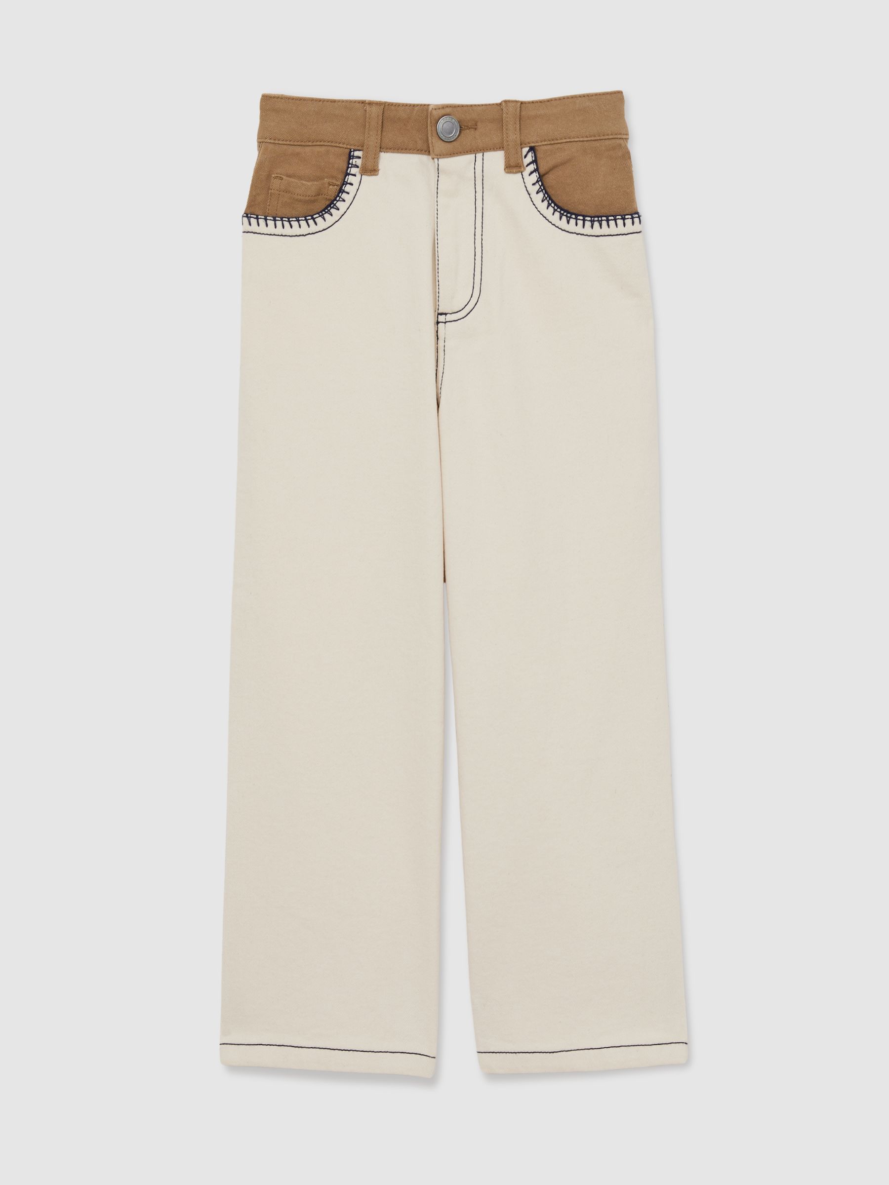 Colour-Block Straight-Leg Jeans in Ecru - Image 2 of 4