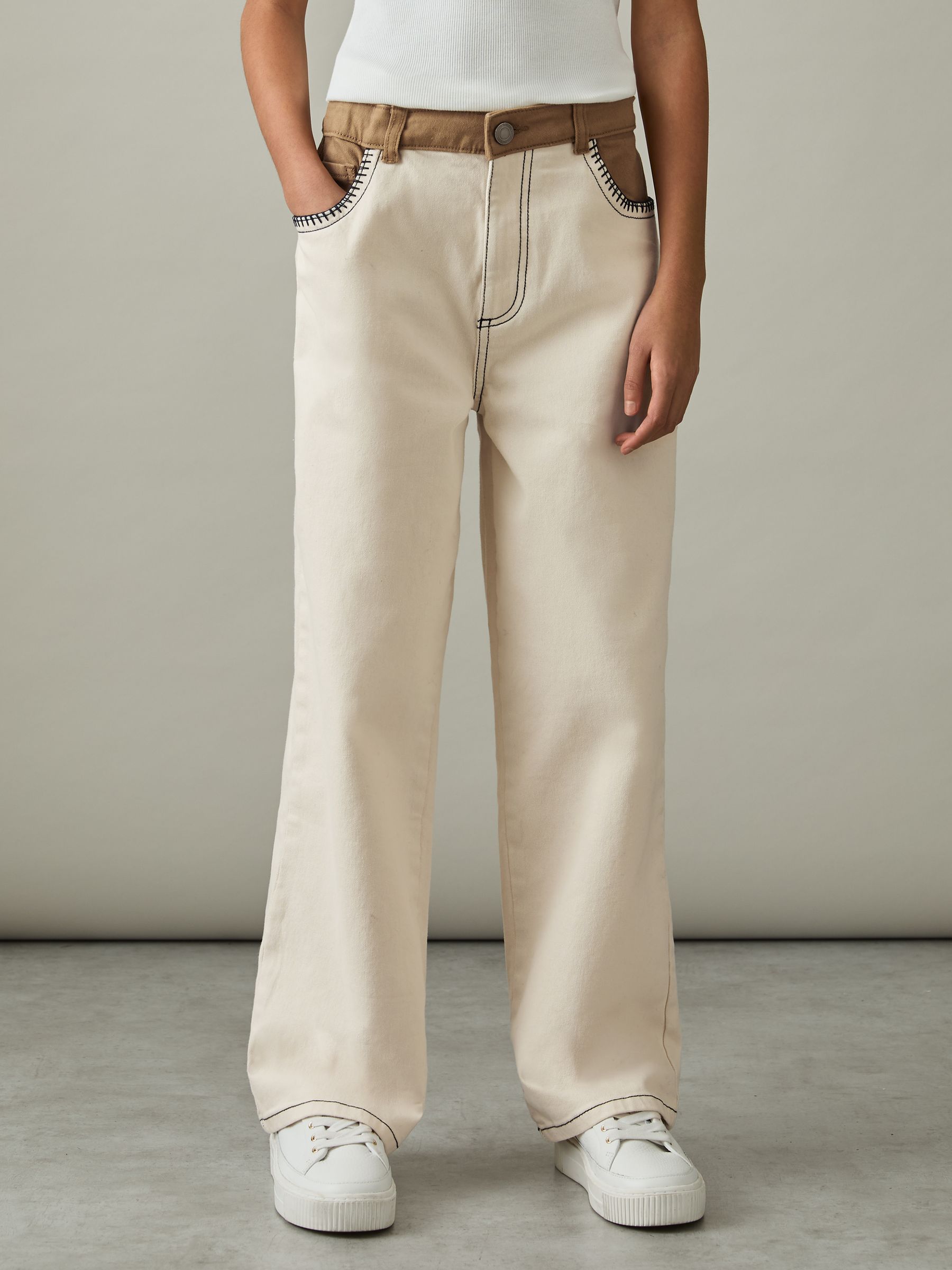 Colour-Block Straight-Leg Jeans in Ecru - Image 3 of 4