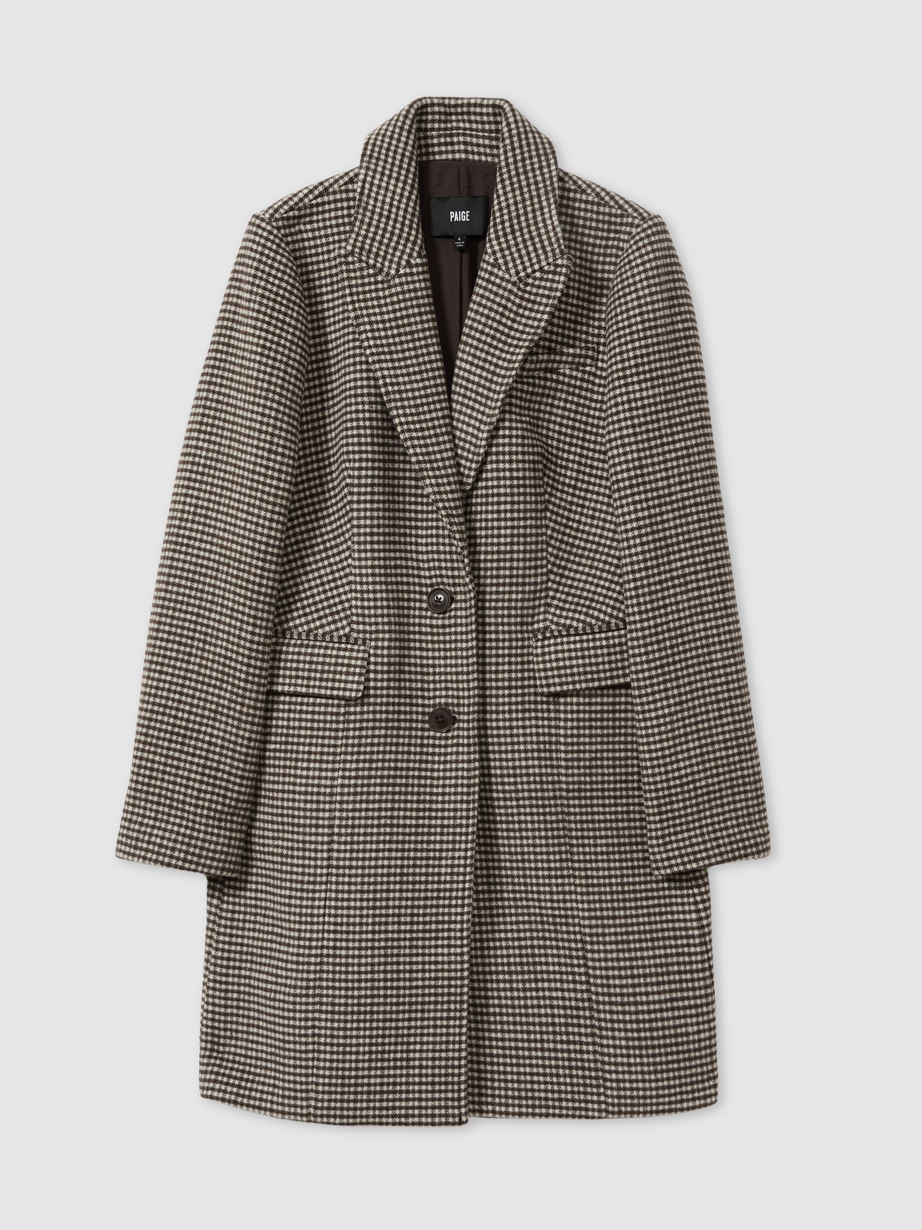 Paige Single Breasted Houndstooth Check Coat in Chocolate Brown - Image 2 of 6