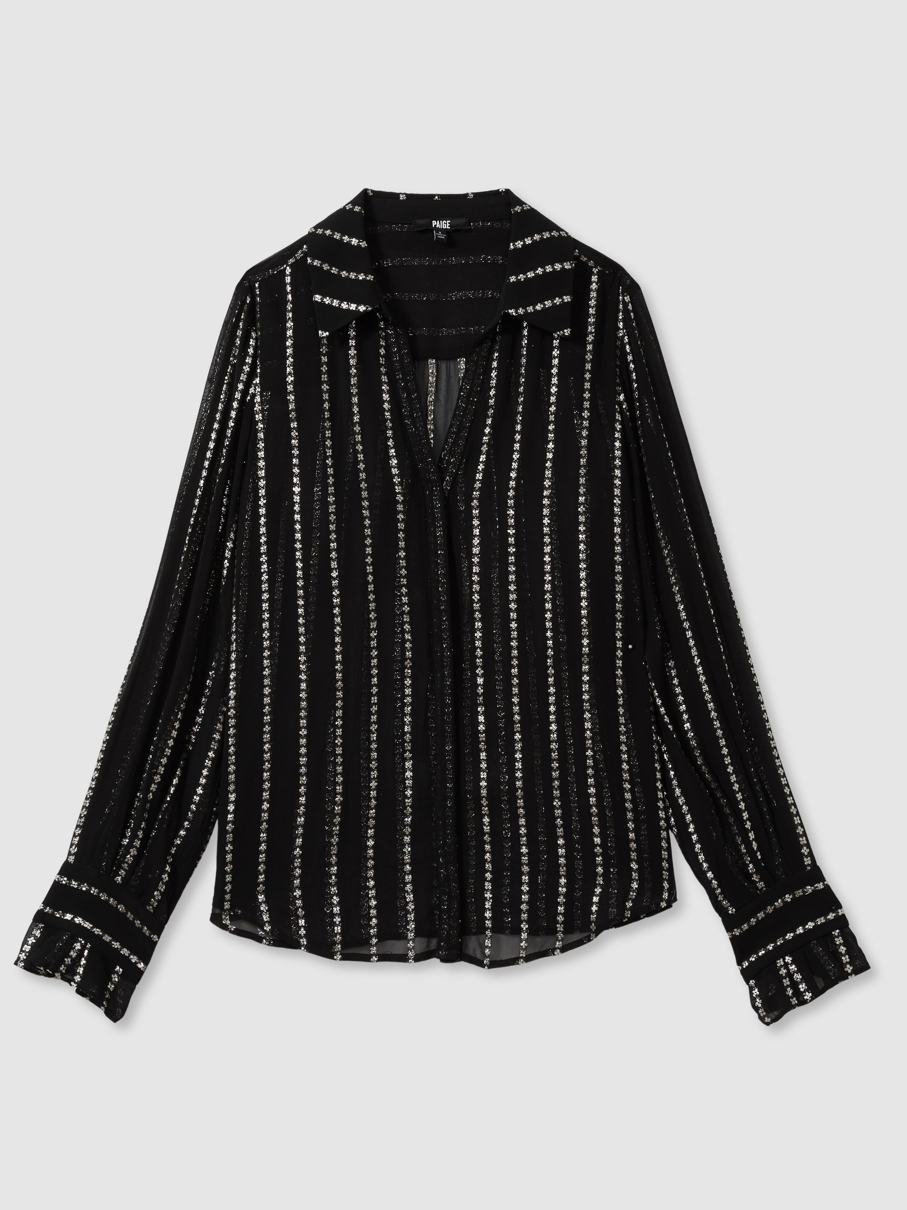 Paige Sheer Floral-Stripe Blouse in Black - Image 2 of 6
