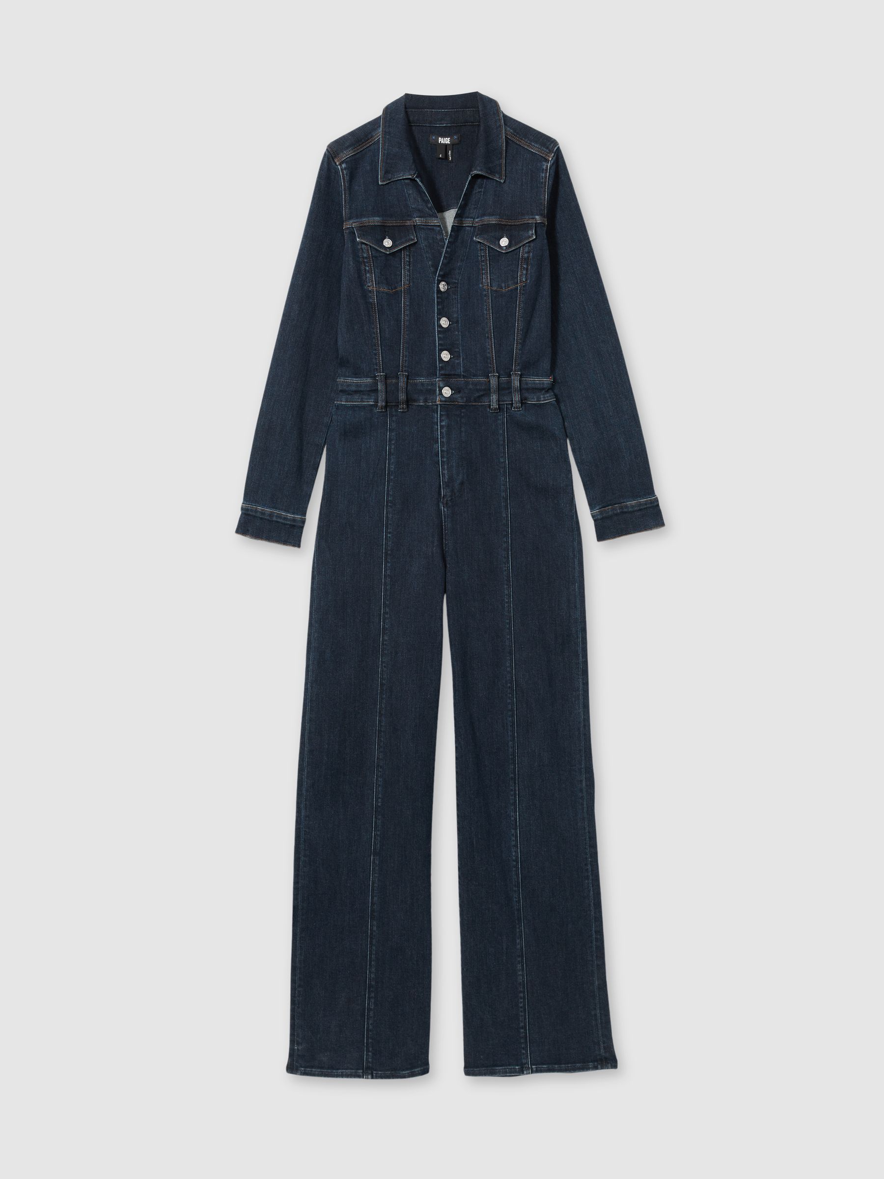 Paige Peregrine Blue Stretch-Cotton Denim Jumpsuit in Peregrine Blue - Image 2 of 6