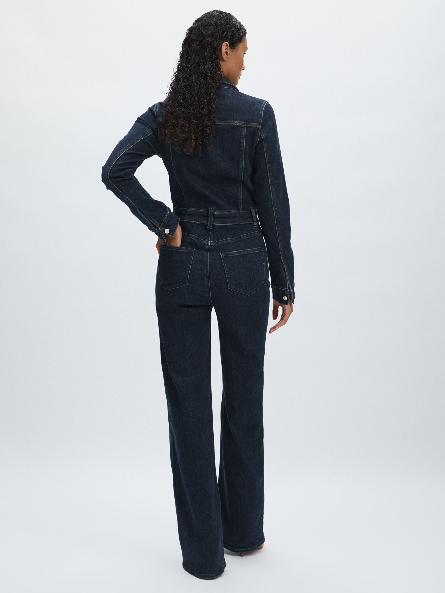 Paige Peregrine Blue Stretch-Cotton Denim Jumpsuit in Peregrine Blue - Image 5 of 6