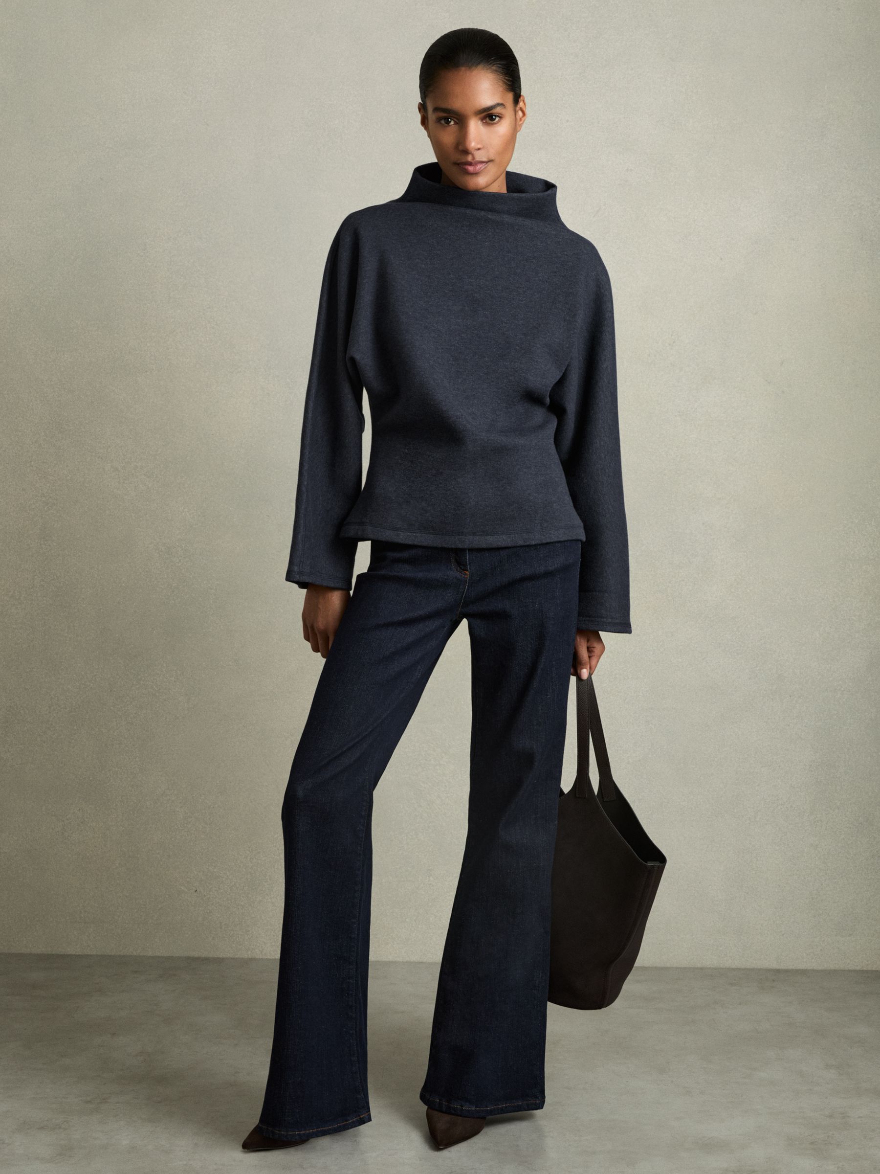 Cotton-Blend High-Neck Top in Navy - Image 3 of 6