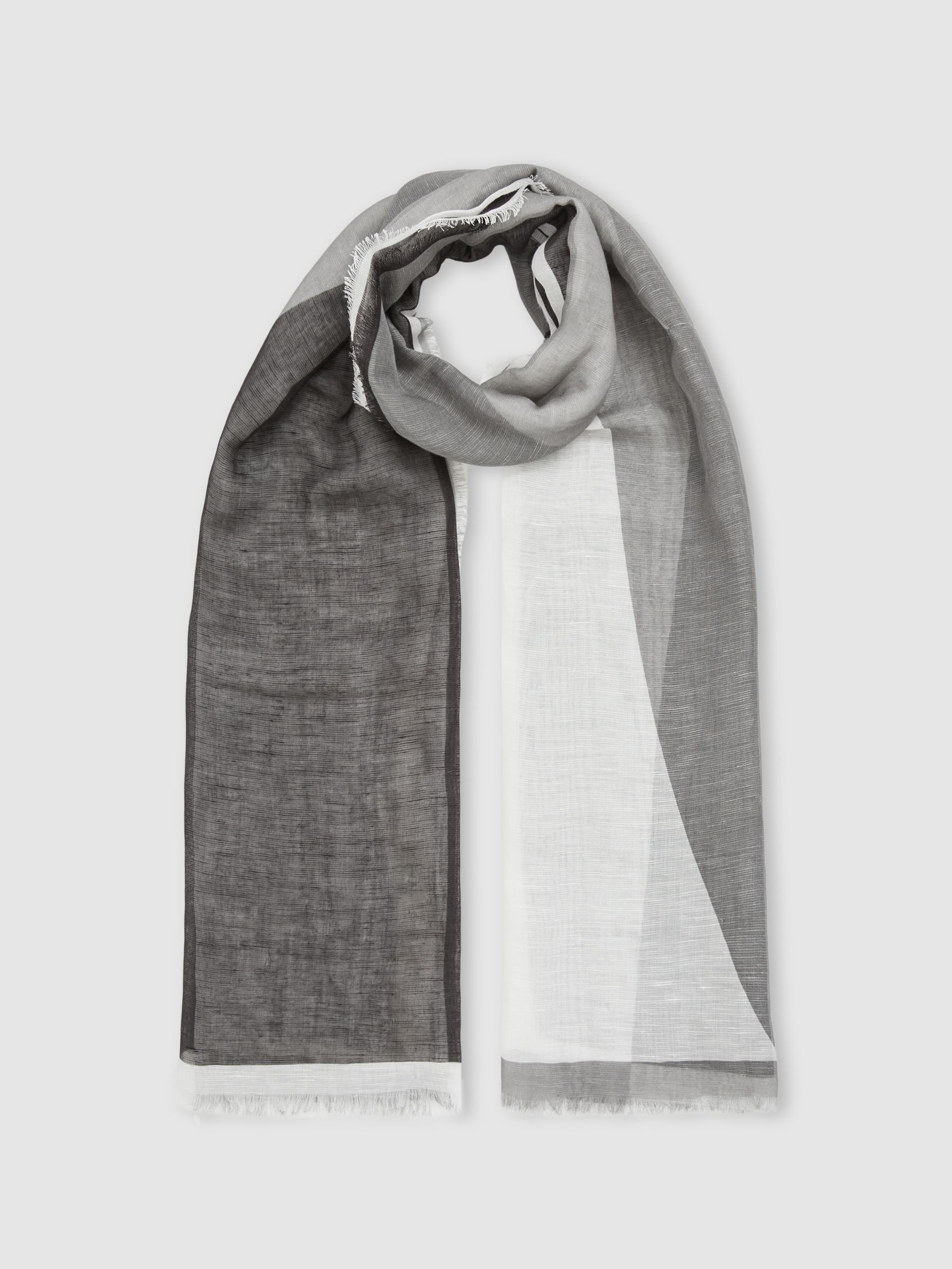 Linen-Blend Printed Scarf in Grey/White - Image 3 of 4