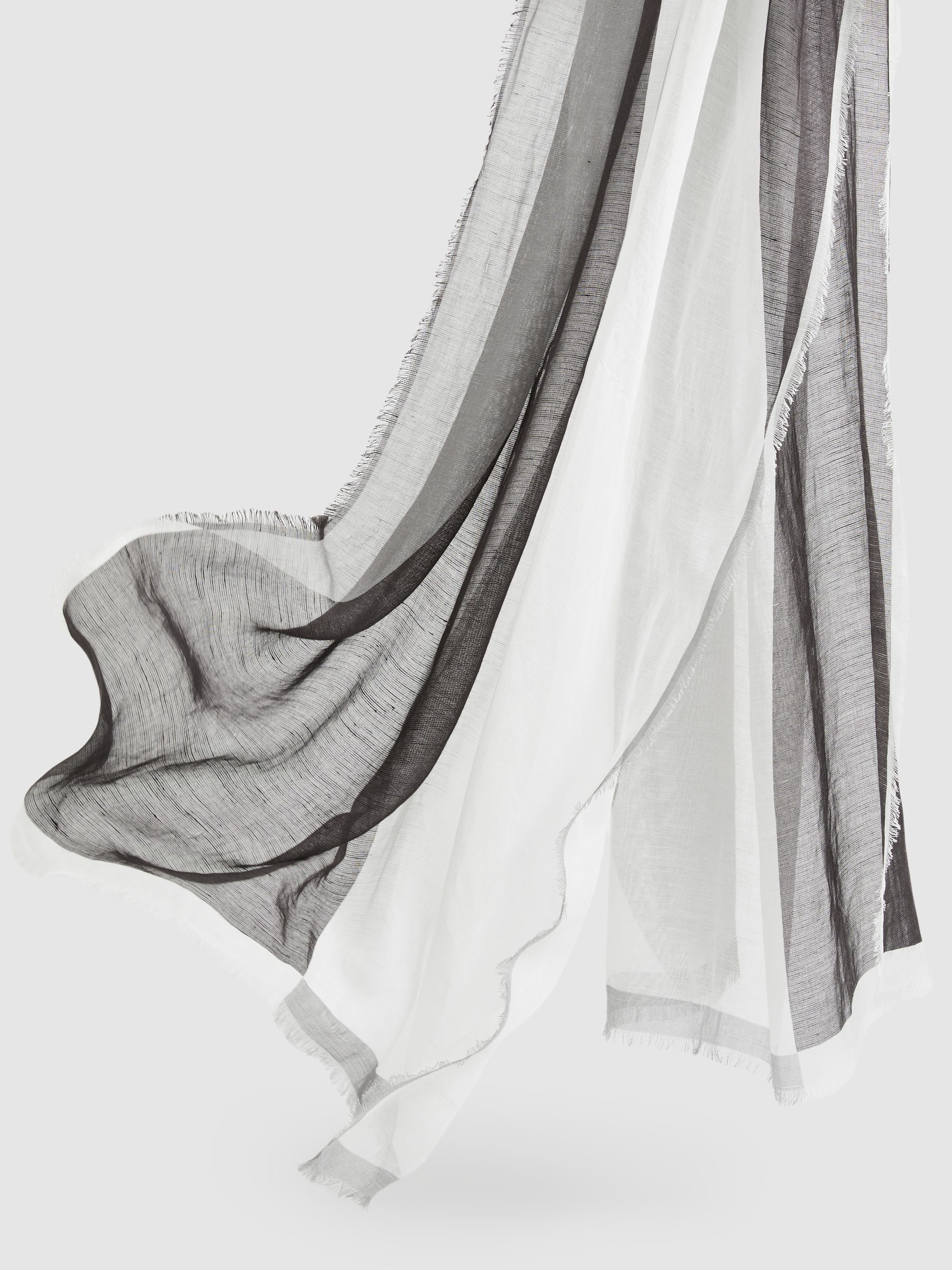 Linen-Blend Printed Scarf in Grey/White - Image 4 of 4