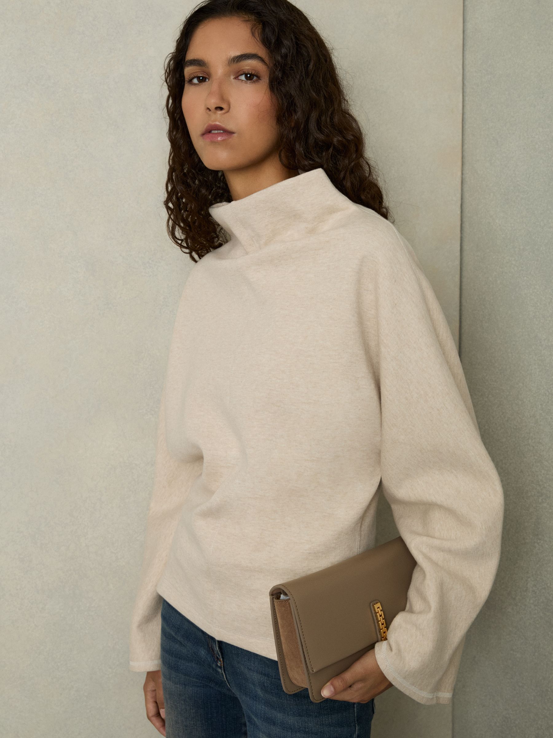 Cotton-Blend High-Neck Top in Neutral - Image 1 of 6