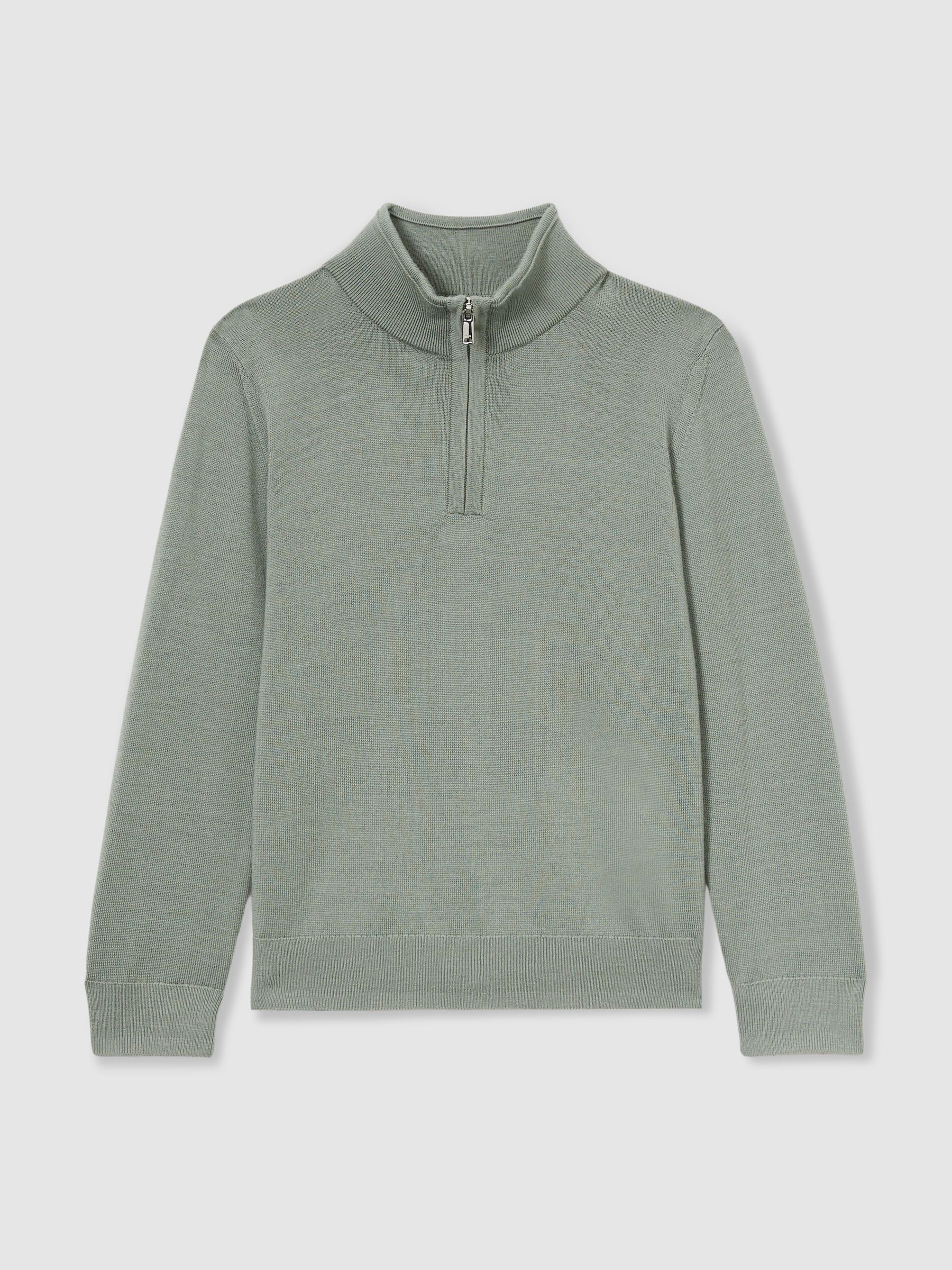 13-14 yrs Merino Wool Half-Zip Funnel Neck Jumper in Herb Green - Image 1 of 4