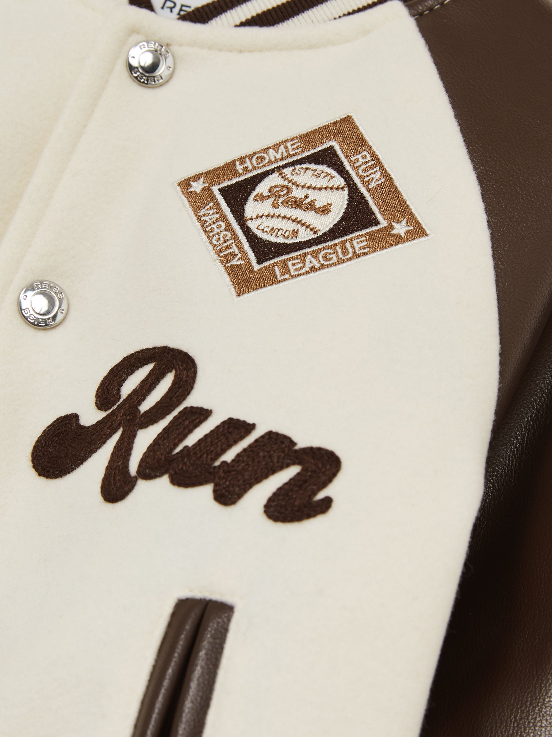 13-14 yrs Home Run Varsity Bomber Jacket in Off White/Brown - Image 4 of 4