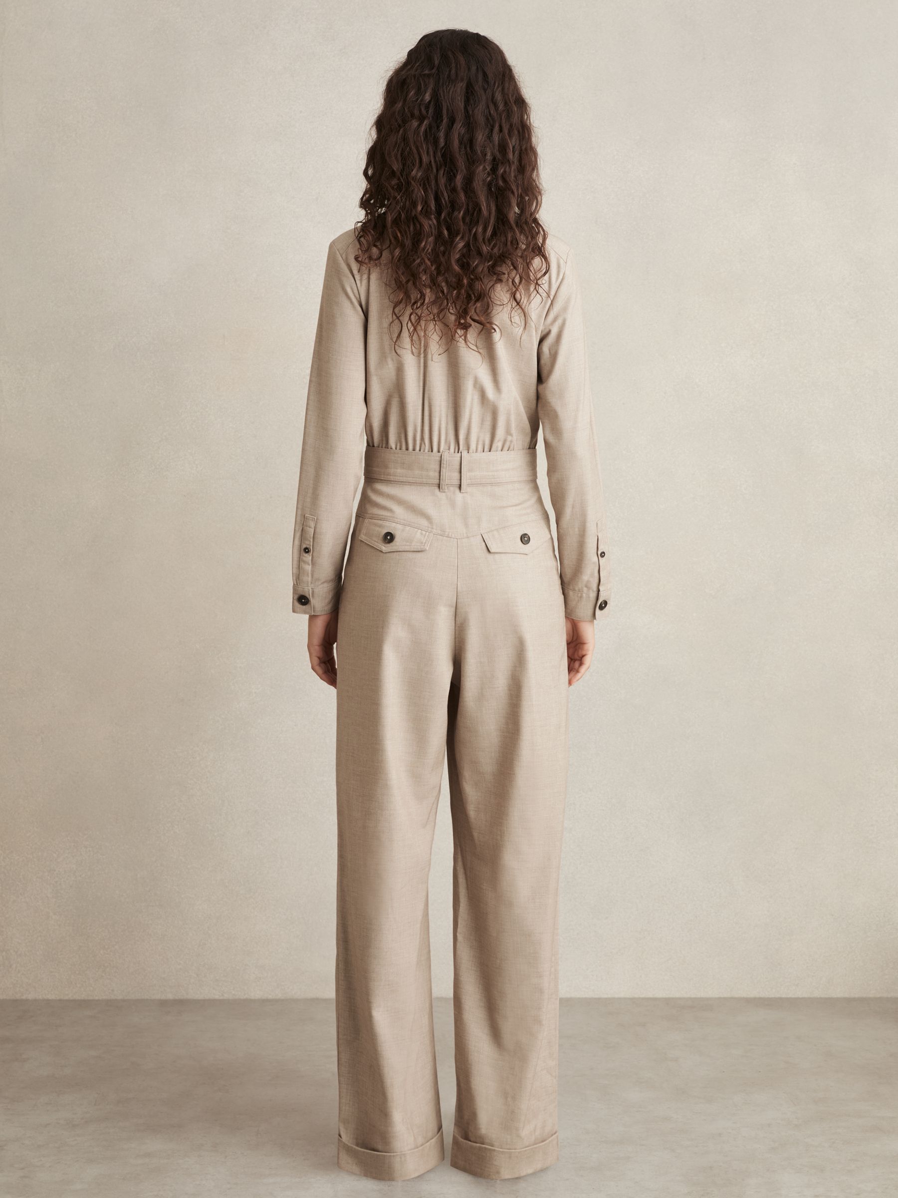 Tailored Wide Leg Jumpsuit in Neutral - Image 4 of 6