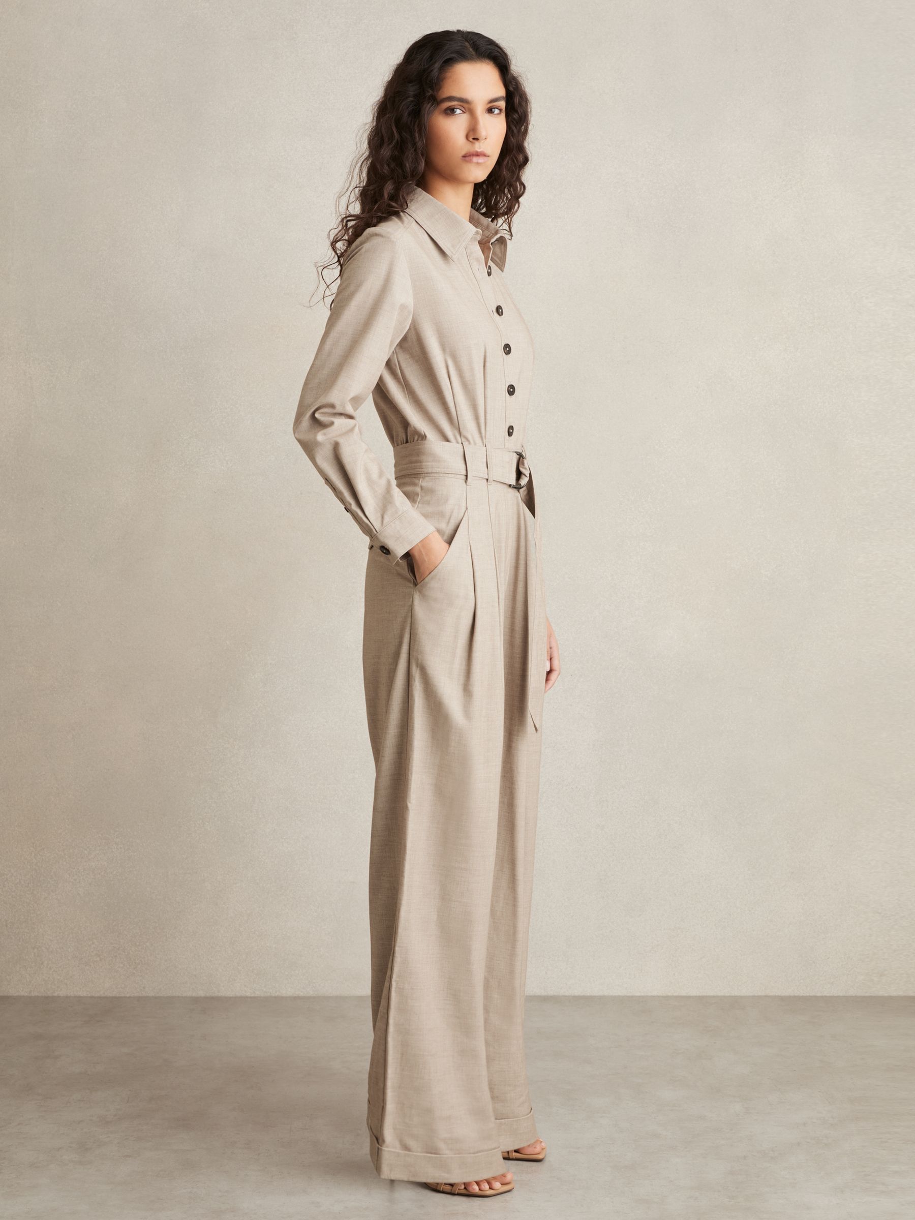 Tailored Wide Leg Jumpsuit in Neutral - Image 5 of 6