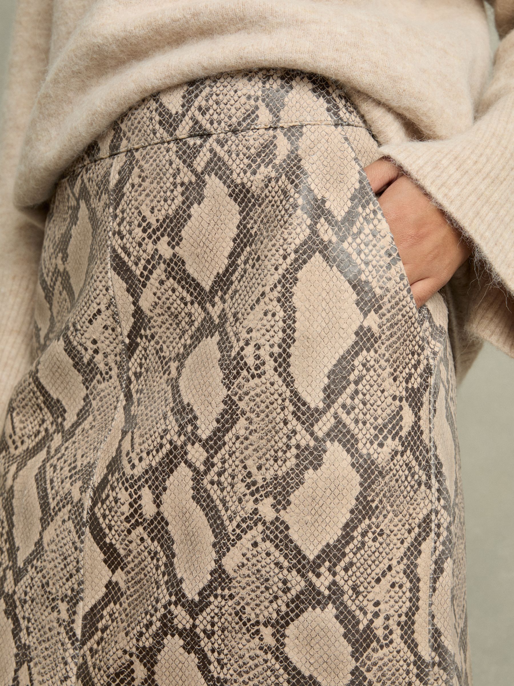 Leather Snakeskin-Effect Pencil Skirt in Neutral - Image 5 of 7